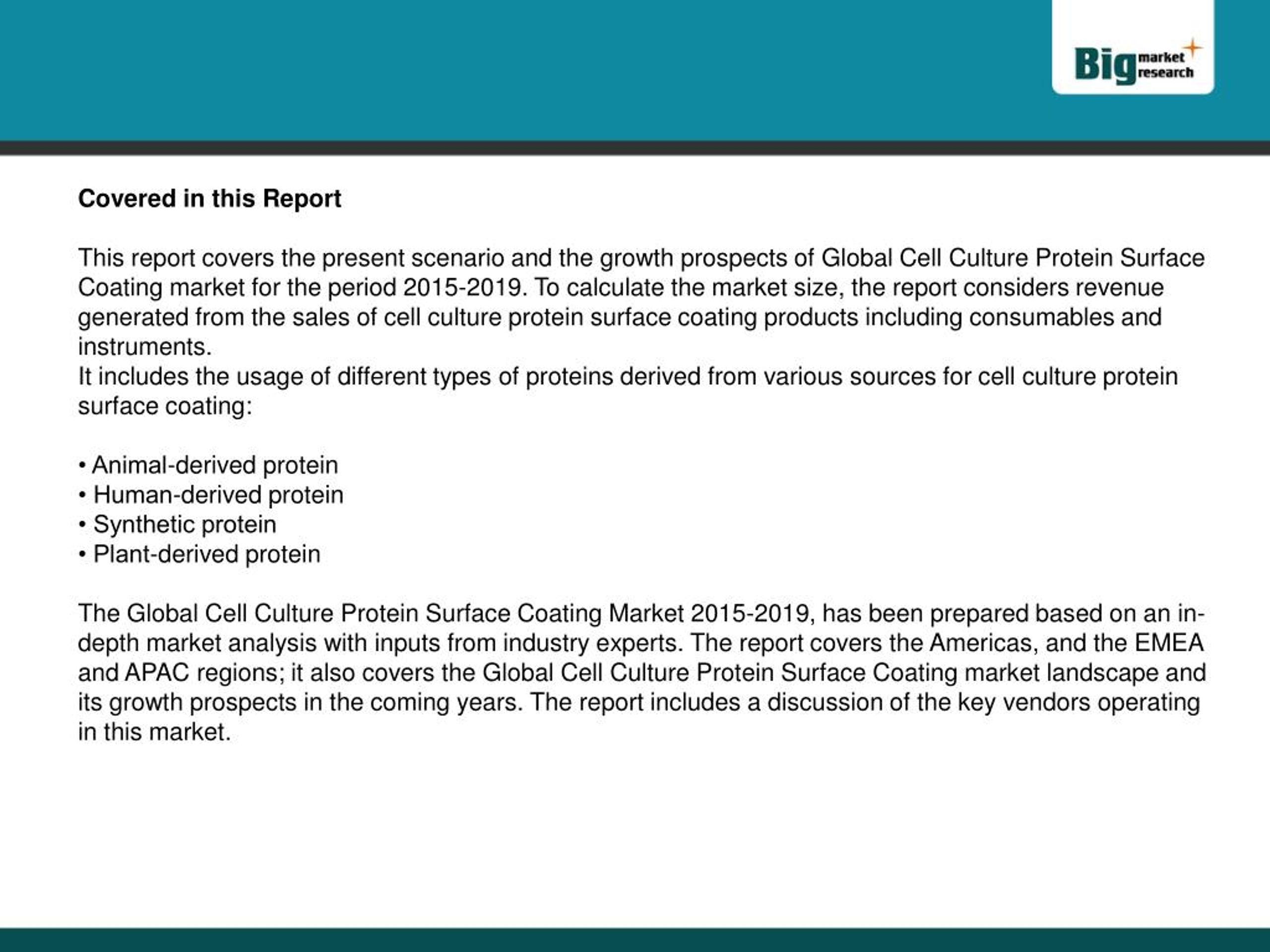 PPT 20152019 Global Cell Culture Protein Surface Coating Market