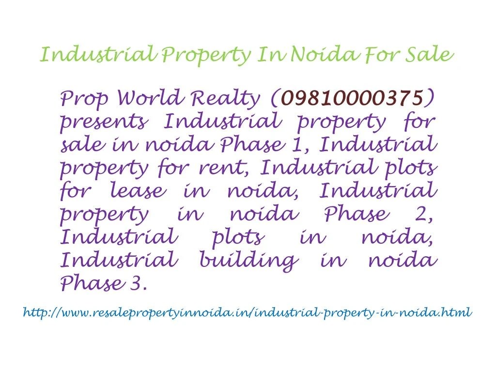 PPT Industrial Property For Sale In Noida PowerPoint Presentation