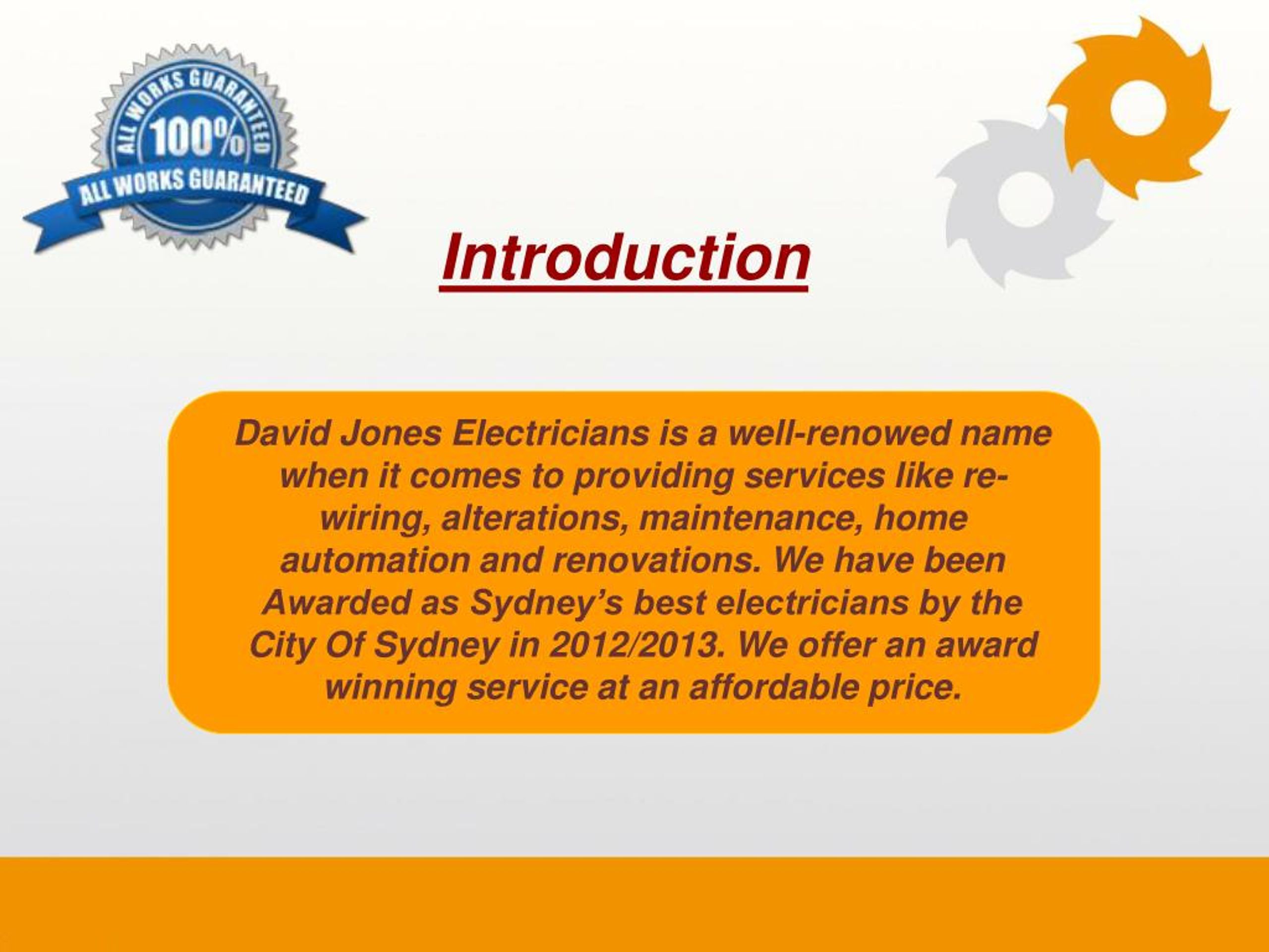 PPT David Jones Electricians You’re in Safe Hands PowerPoint