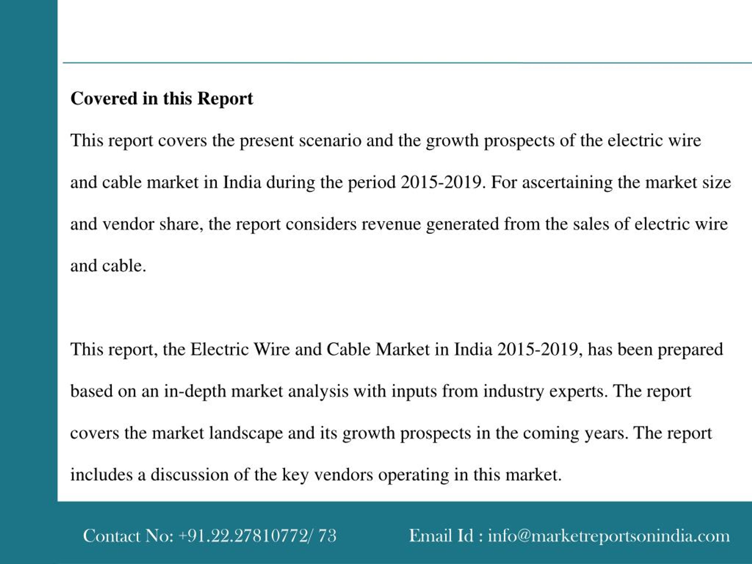 PPT Electric Wire and Cable Market in India 20152019 PowerPoint