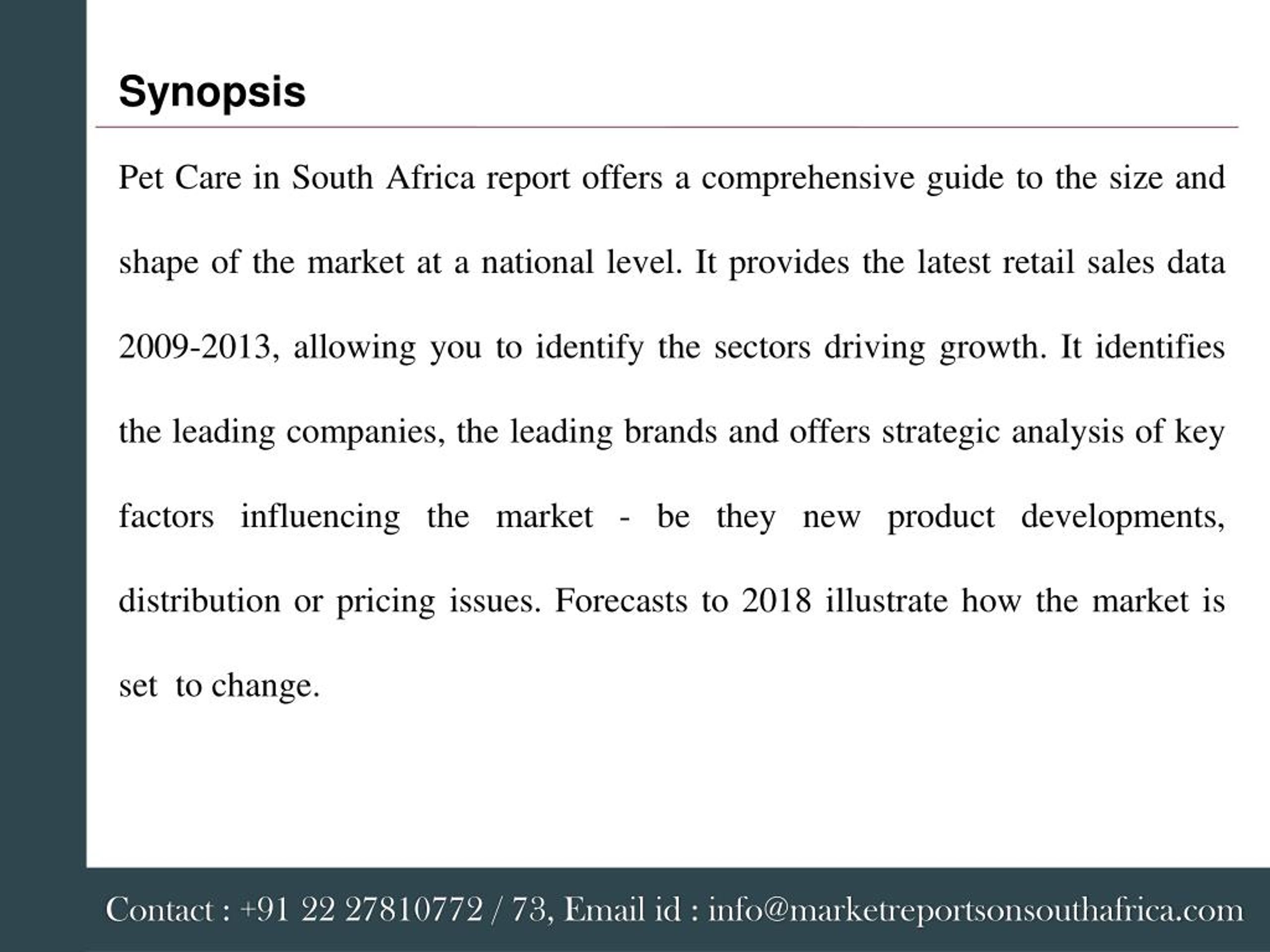 PPT Report on Pet Care Market in South Africa PowerPoint Presentation