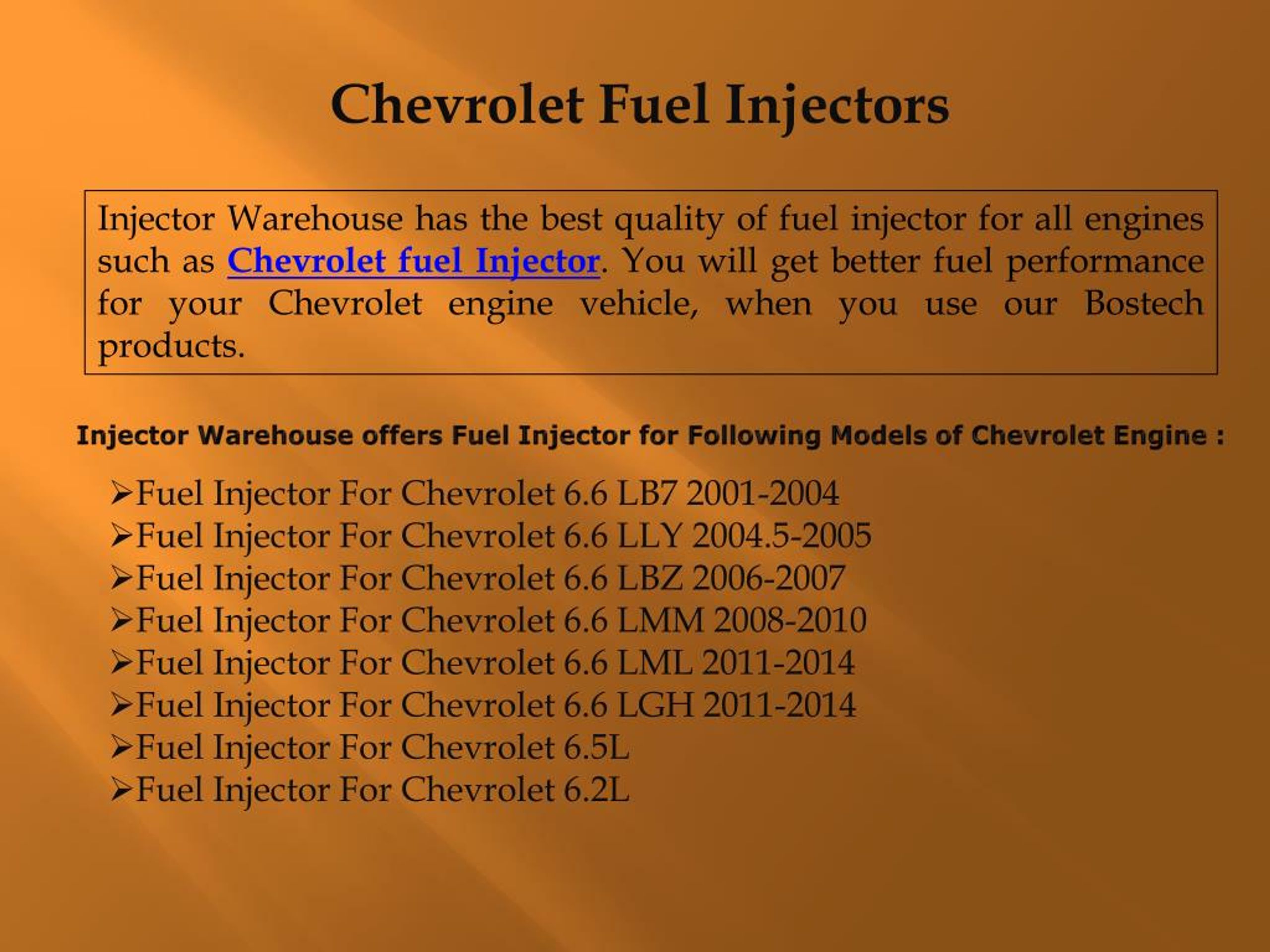 PPT Injector Warehouse Chevrolet Fuel Injectors PowerPoint