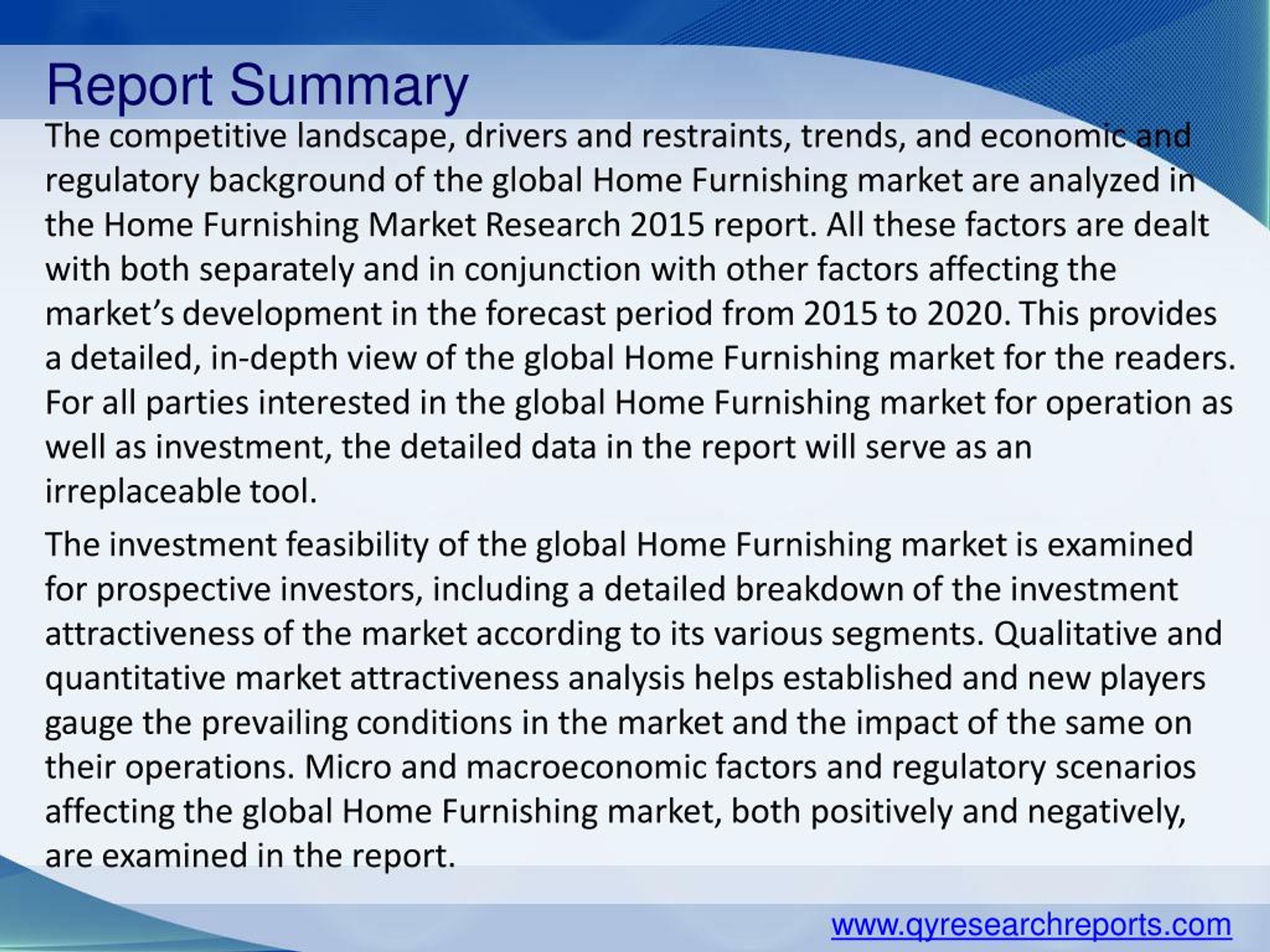 PPT Global Home Furnishing Market 2015 Industry Forecast, Share