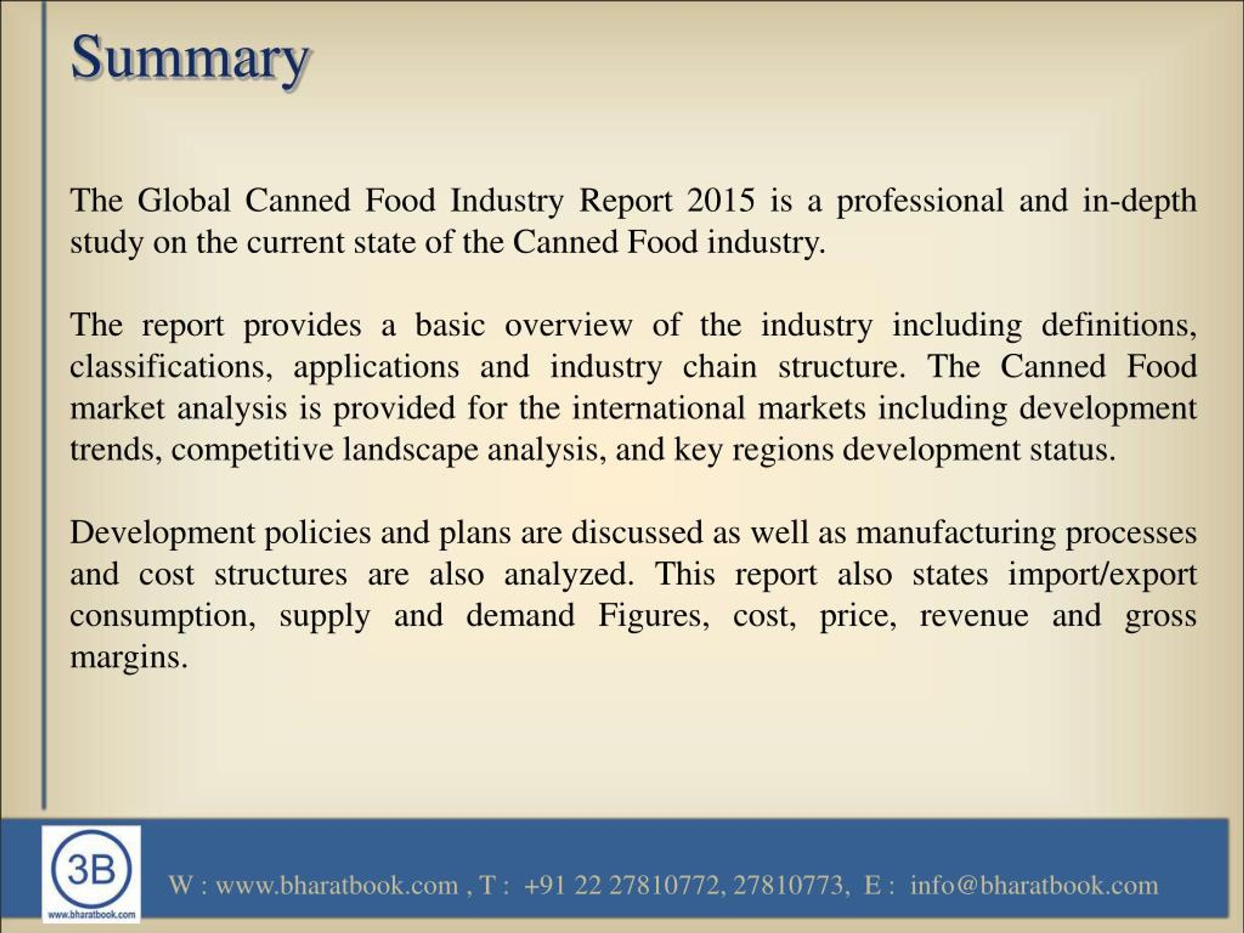 PPT Market Report On Global Canned Food Industry 2015 PowerPoint