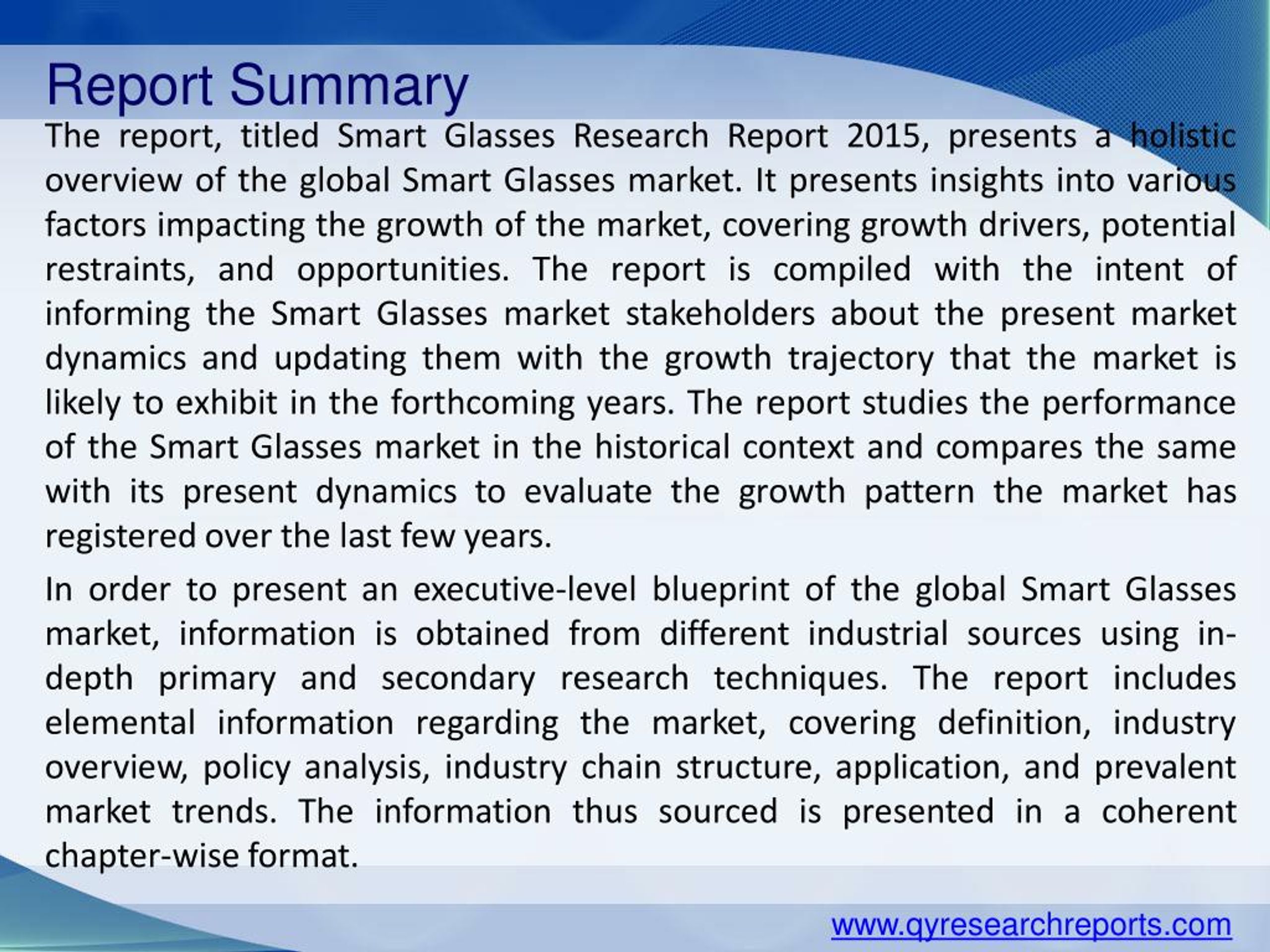 PPT Global Smart Glasses Market 2015 Industry Size, Shares, Research