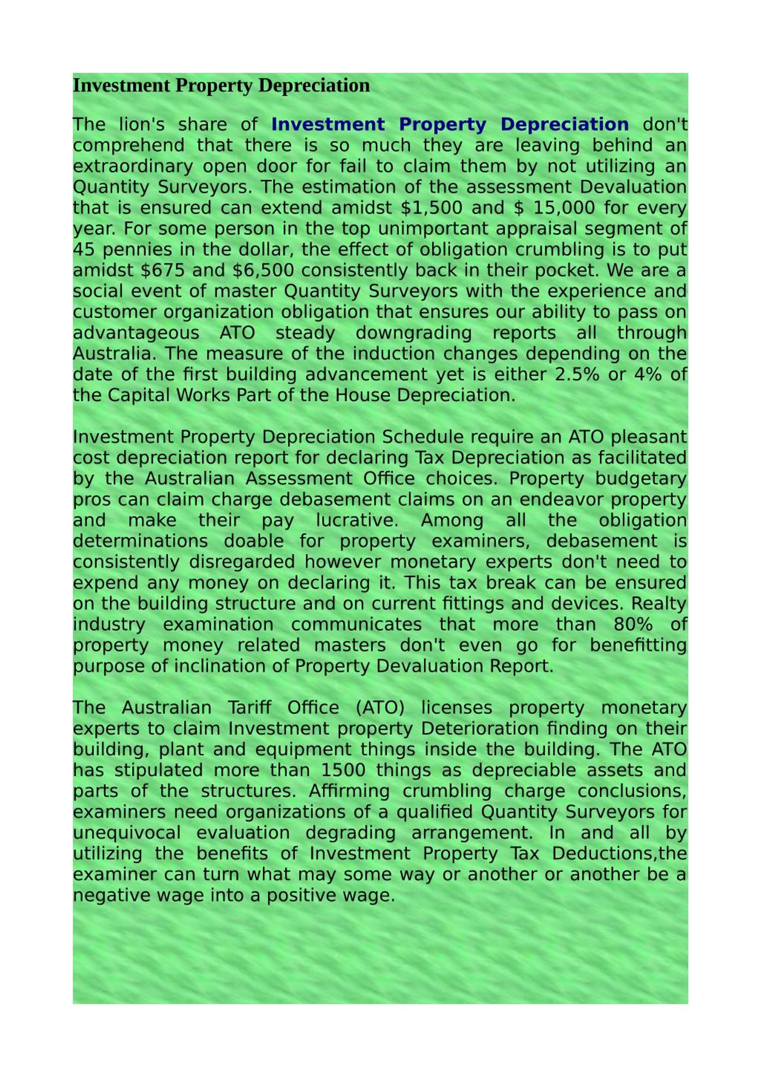 PPT Investment Property Depreciation Quantity Surveyors PowerPoint