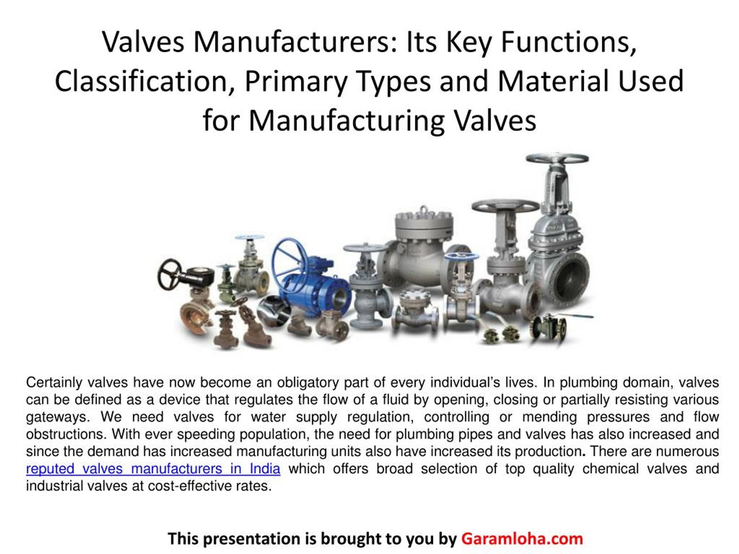 PPT Valves Manufacturers Its Key Functions, Classification, Primary