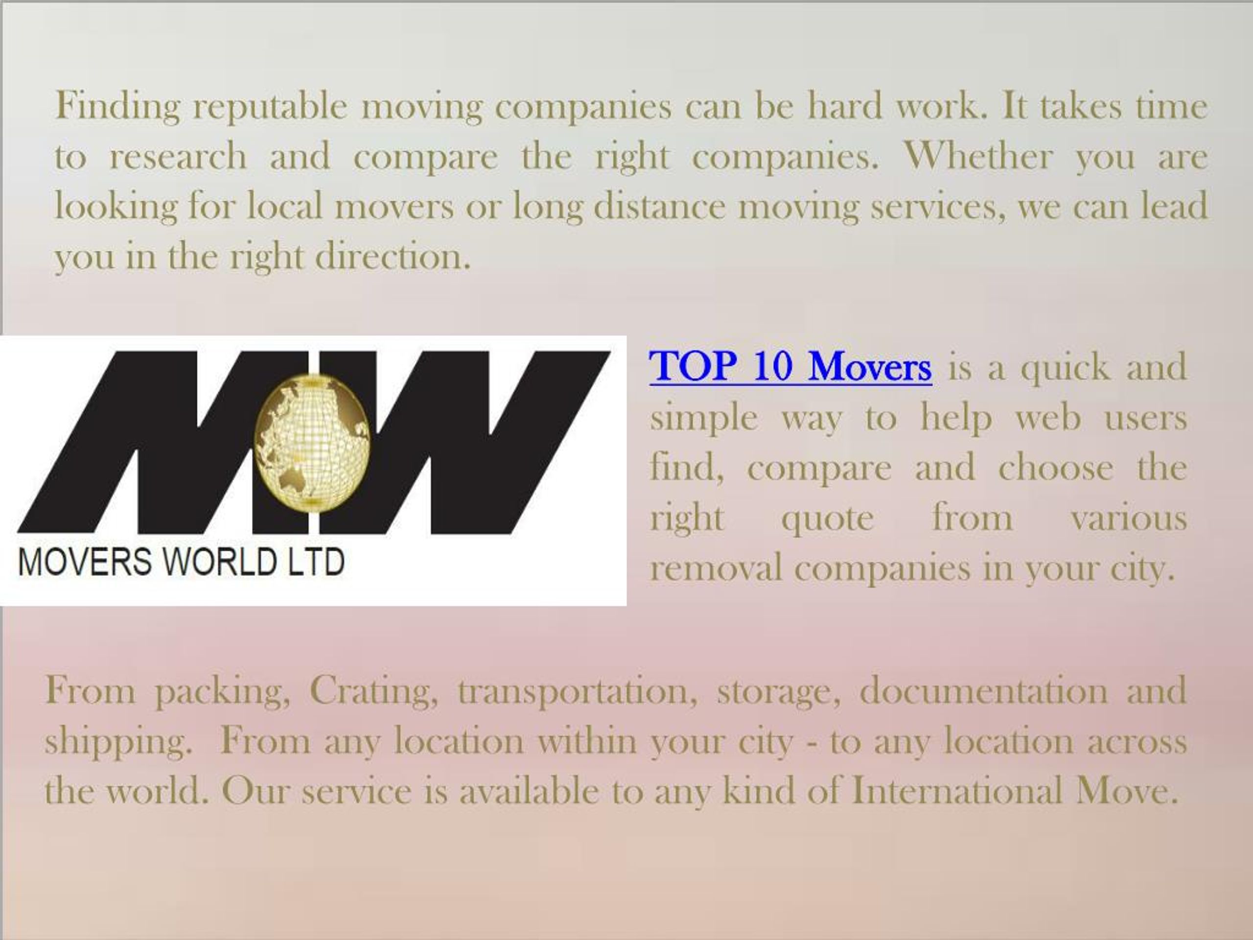 PPT Know About TopTen International Movers PowerPoint Presentation