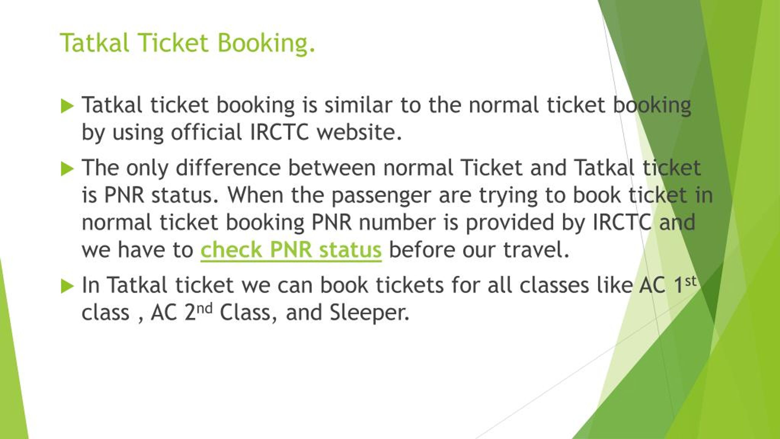 PPT Tatkal Ticket Booking Time for Sleeper Class PowerPoint