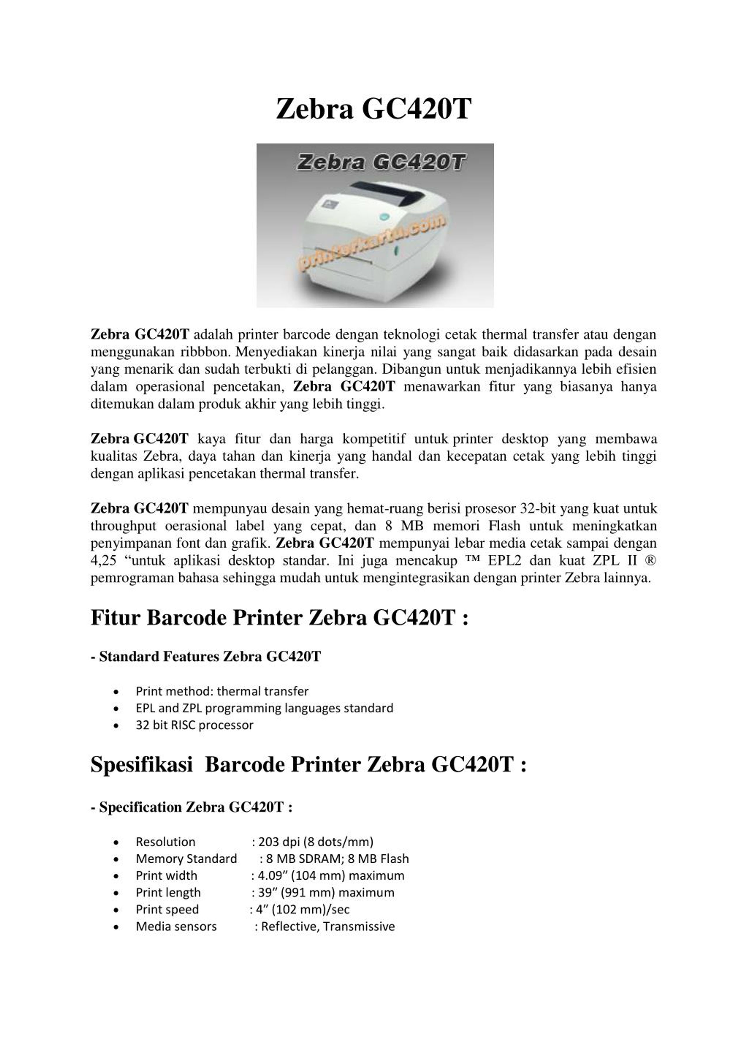 PPT Printer Zebra GC420t PowerPoint Presentation, free download ID