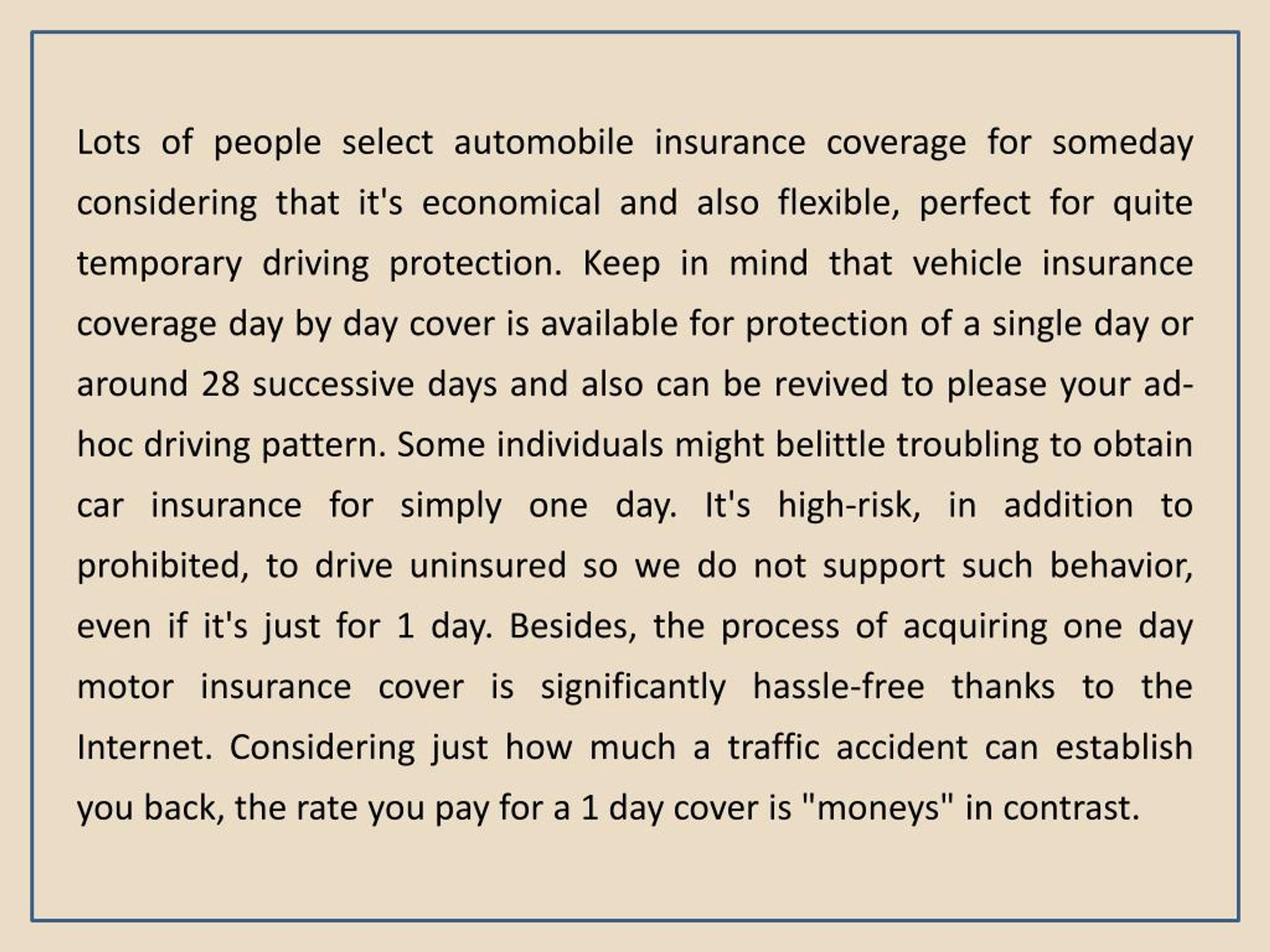 PPT One Day Car Insurance CompanyBest Provider of Temporary Car
