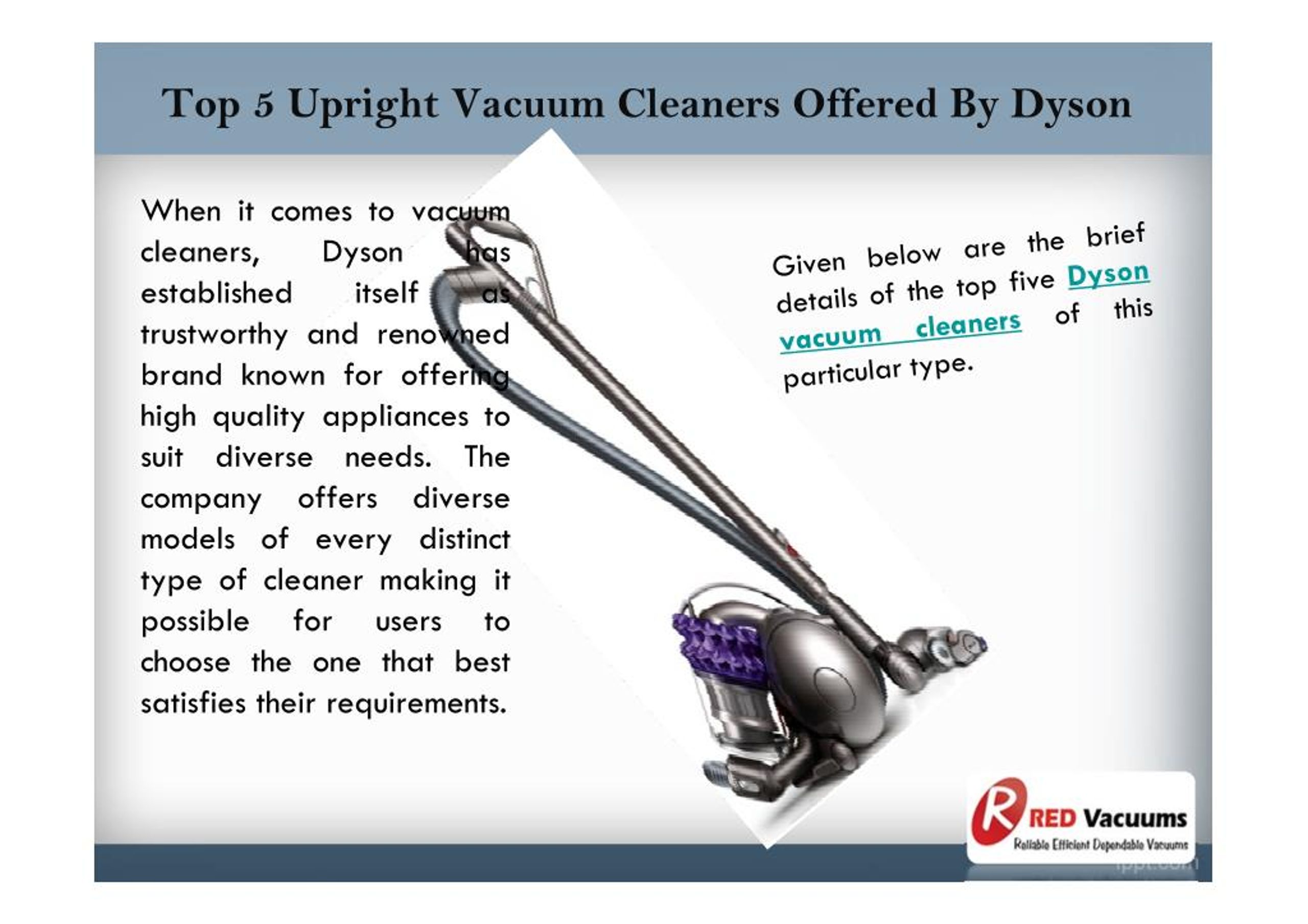 PPT Top 5 Upright Vacuum Cleaners Offered By Dyson PowerPoint