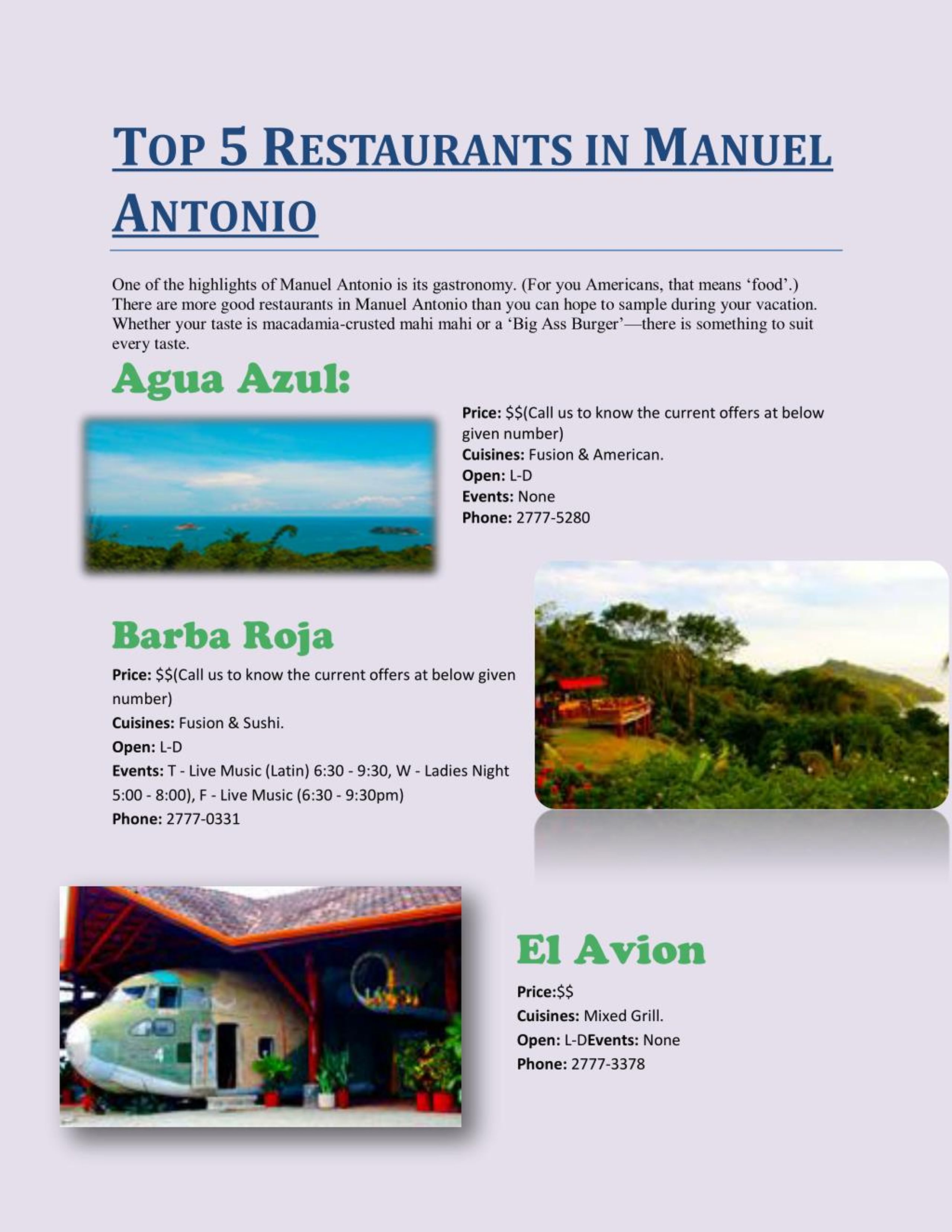PPT Top 5 restaurants in manuel antonio PowerPoint Presentation, free