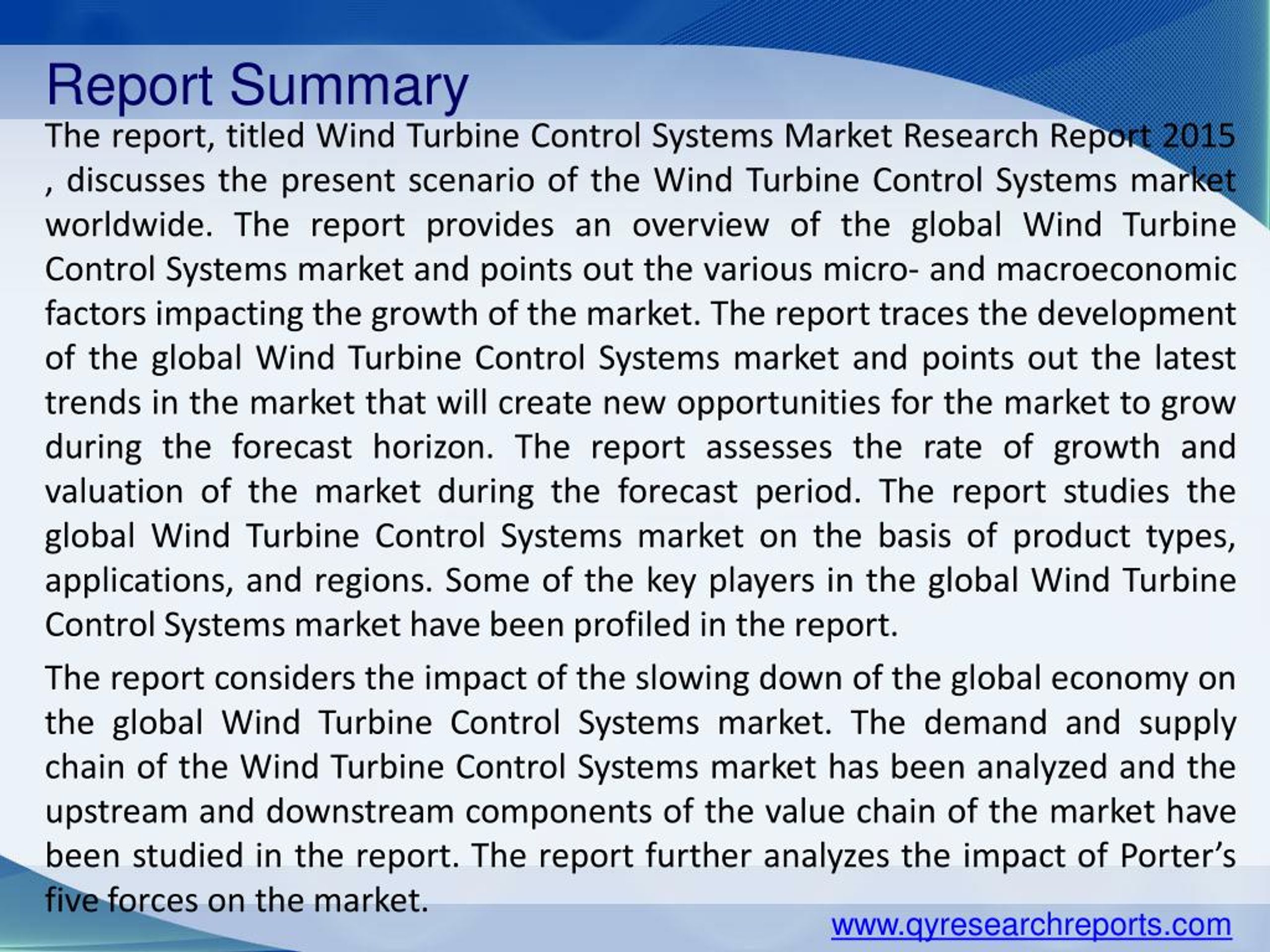 PPT Global Wind Turbine Control Systems Market 2015 Industry Analysis