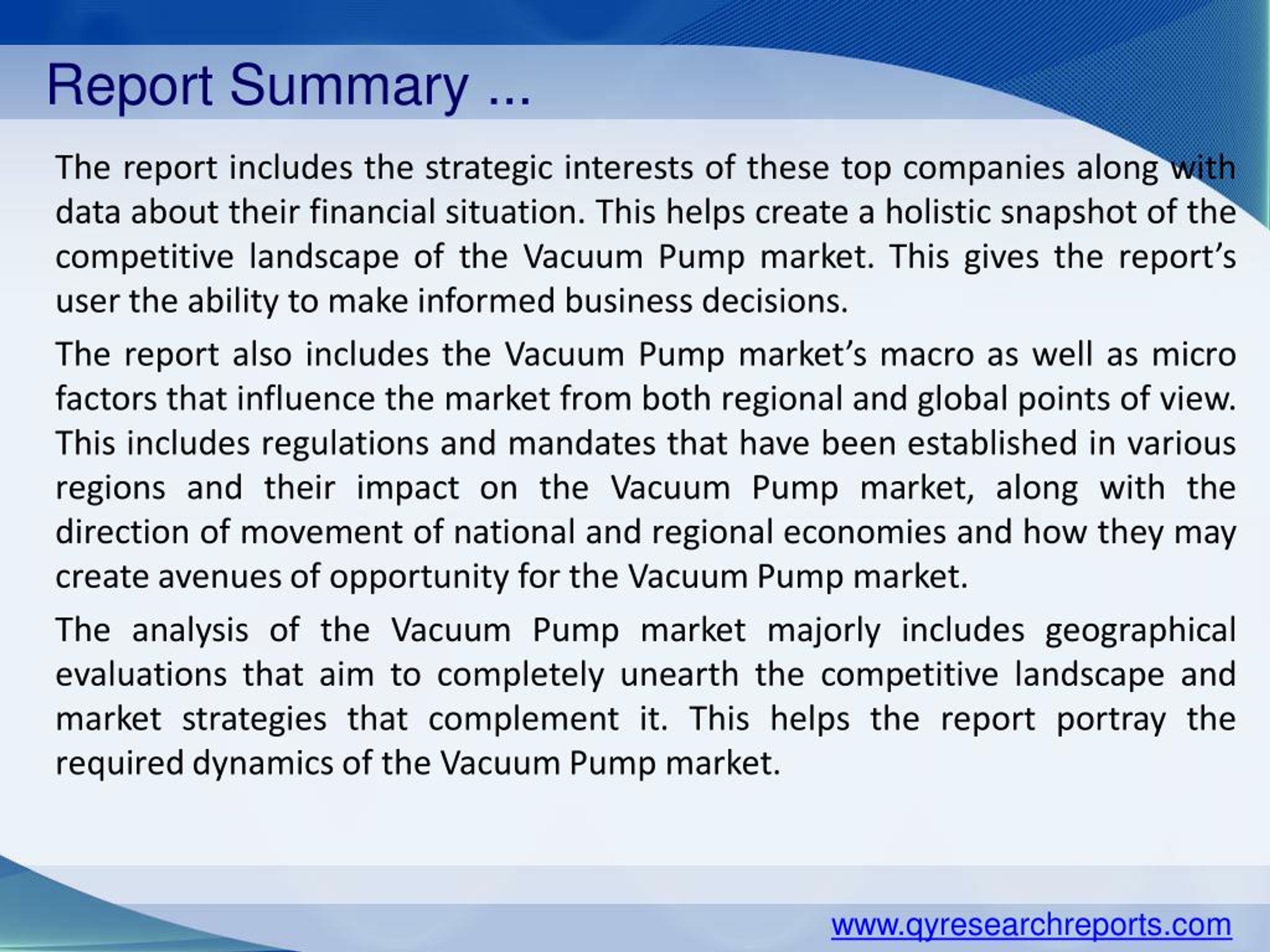 PPT Global Vacuum Pump Market 2015 Industry Trends, Analysis, Outlook