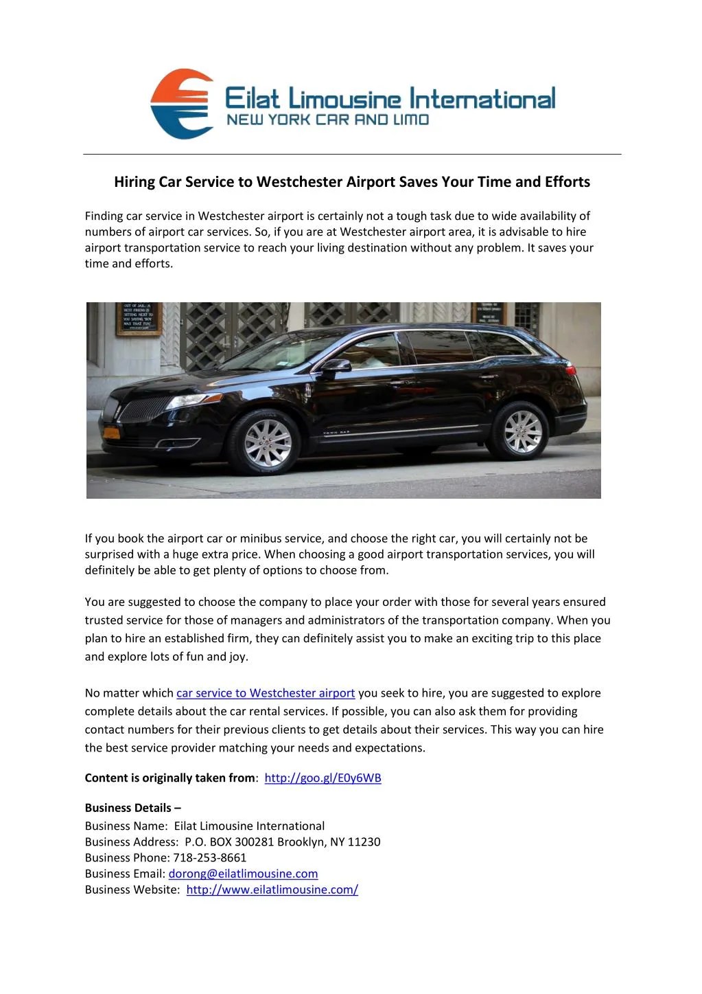 PPT Hiring Car Service to Westchester Airport Saves Your Time and