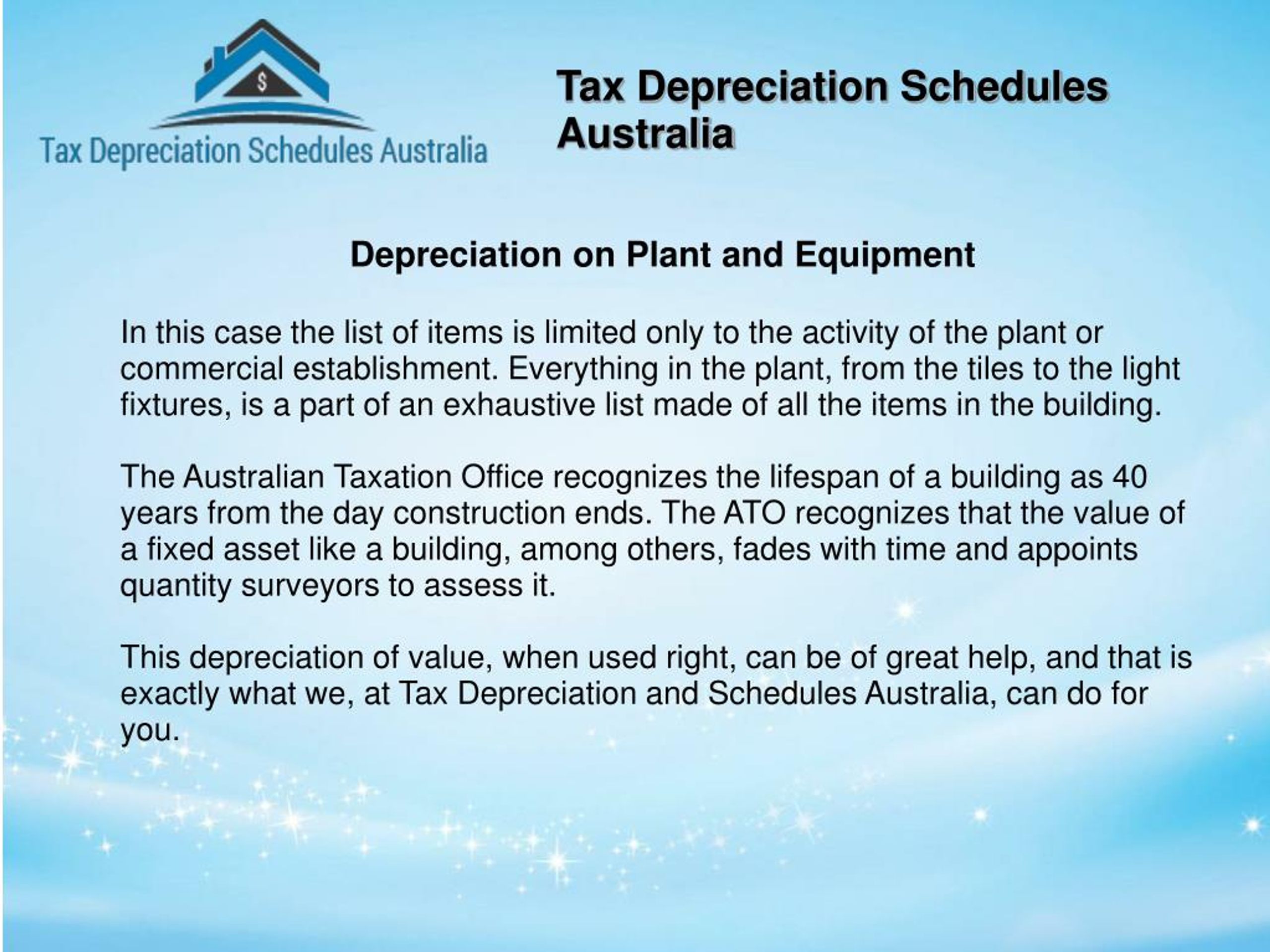 PPT Tax Depreciation Schedules Australia for Property Depreciation