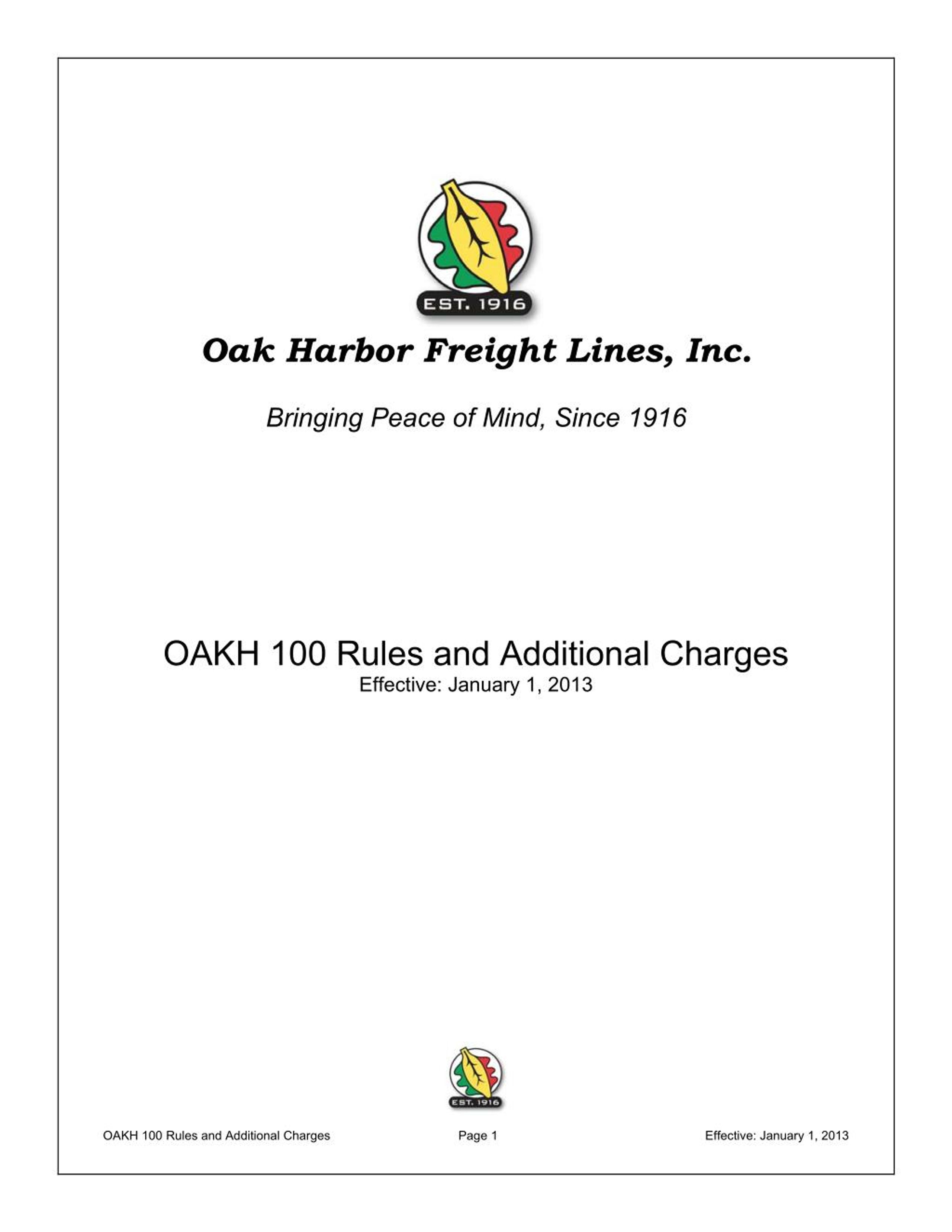 PPT Oak Harbor Freight Lines, Inc. 100 Rules and Additional Charges PowerPoint Presentation