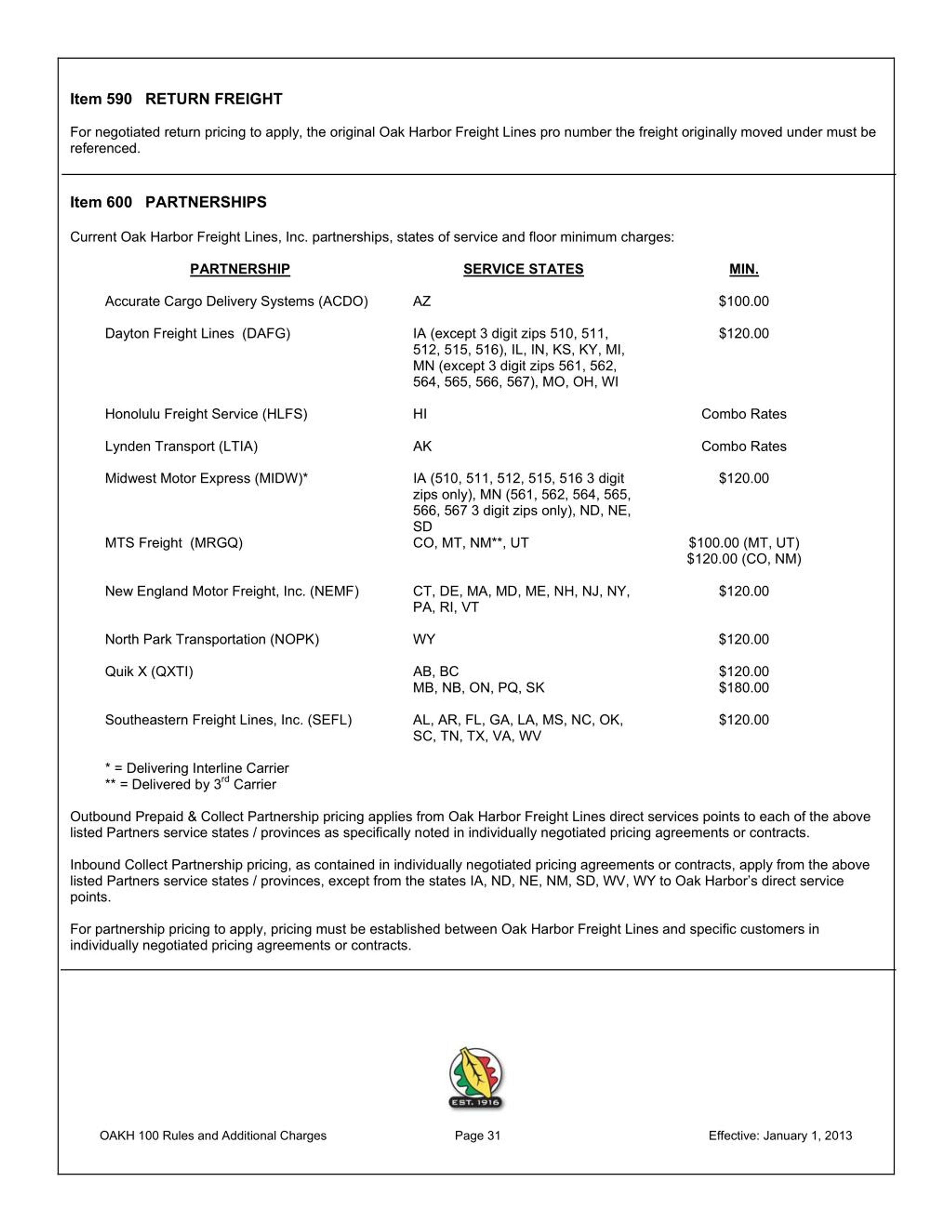 PPT Oak Harbor Freight Lines, Inc. 100 Rules and Additional Charges