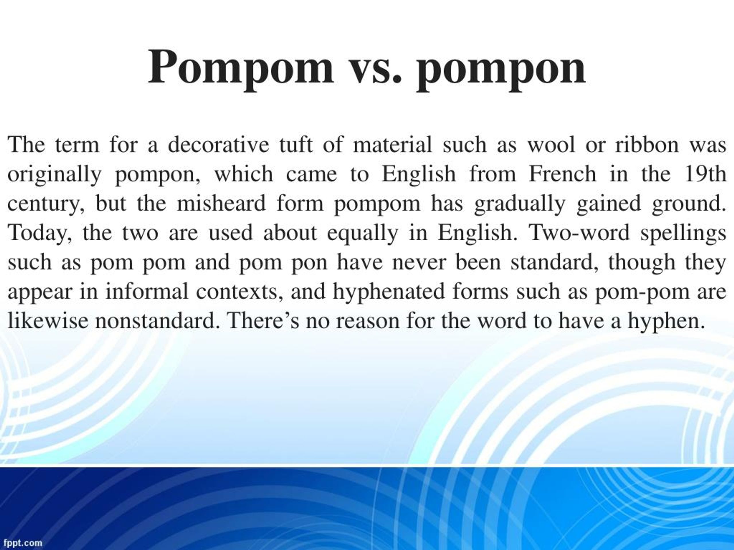 PPT Cheerleading Pom Poms and Pom Pons PowerPoint Presentation, free