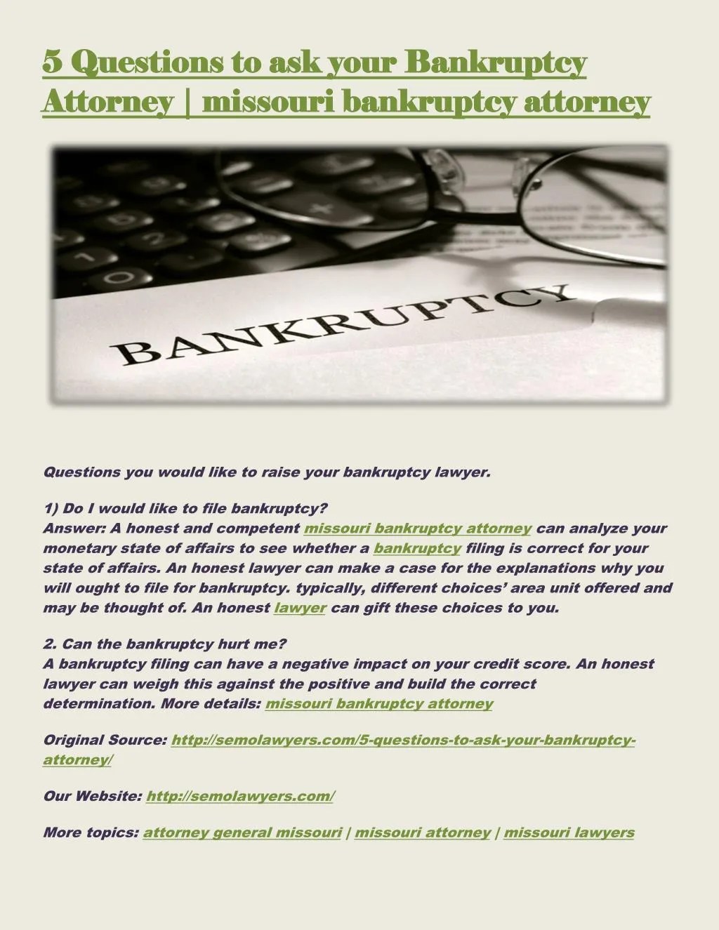 PPT 5 Questions to ask your Bankruptcy Attorney missouri bankruptcy