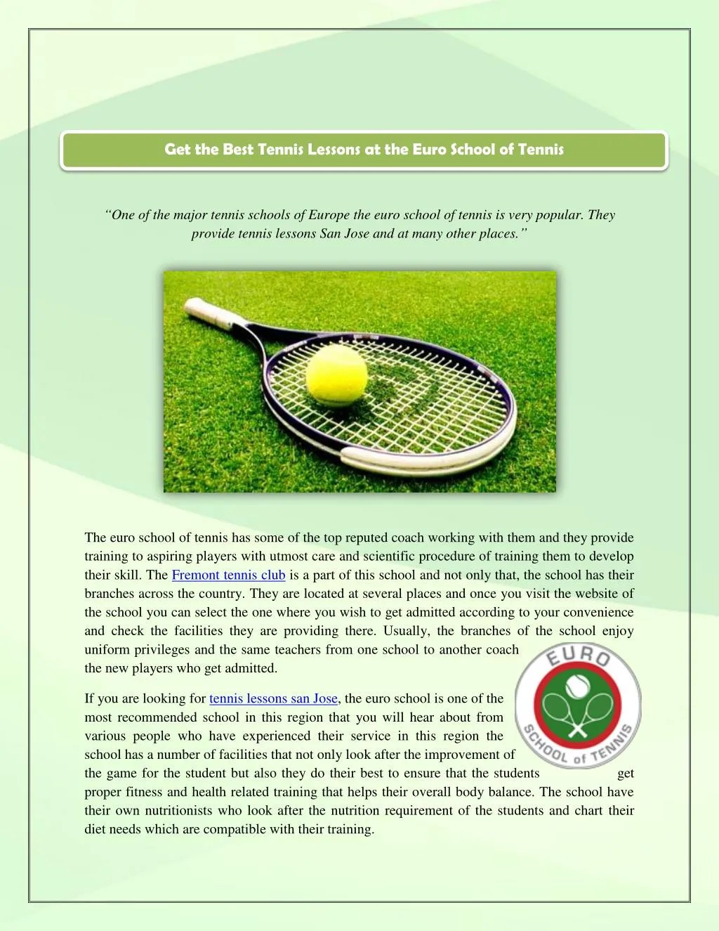 PPT Get the Best Tennis Lessons at the Euro School of Tennis