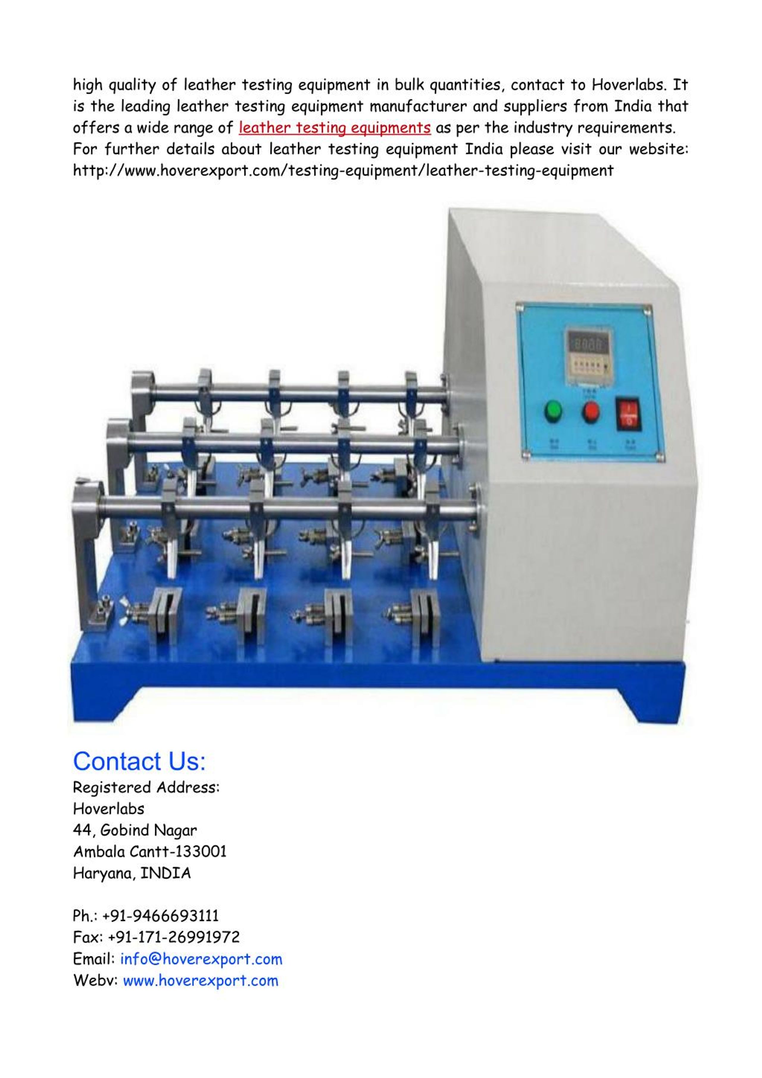 PPT Leather Testing Equipment Manufacturers India Hoverlabs
