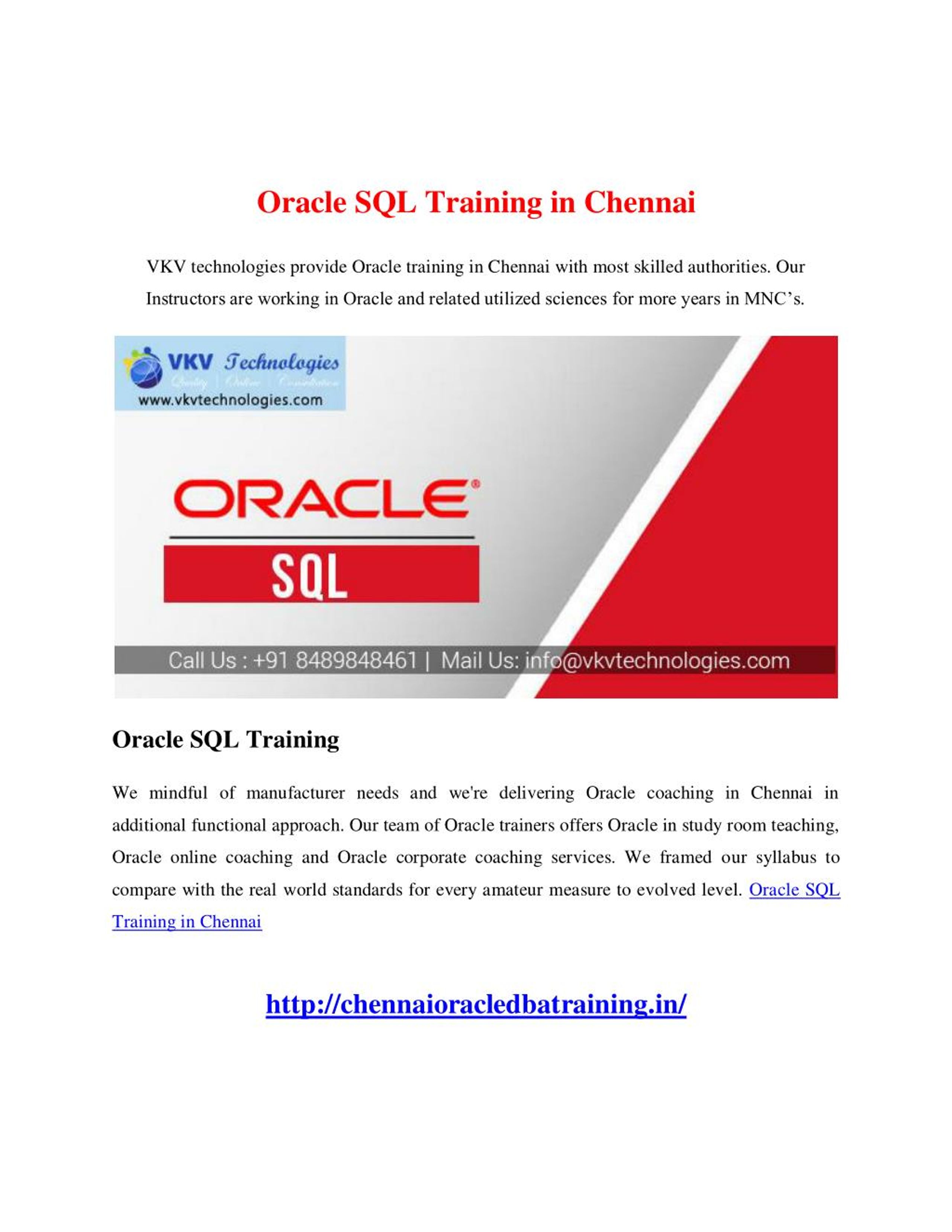 PPT Oracle SQL Training in Chennai PowerPoint Presentation, free