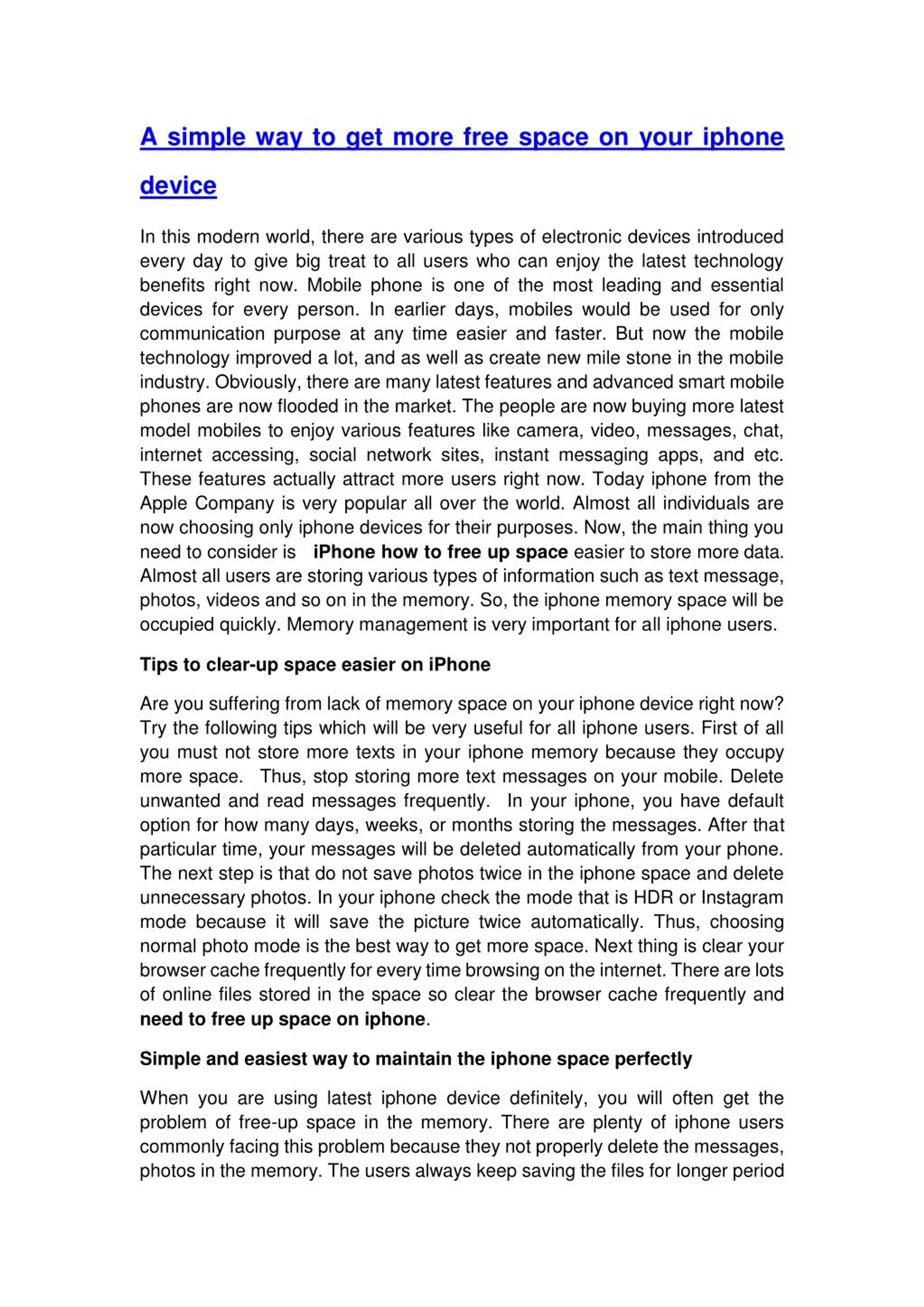 PPT A simple way to get more free space on your iphone device