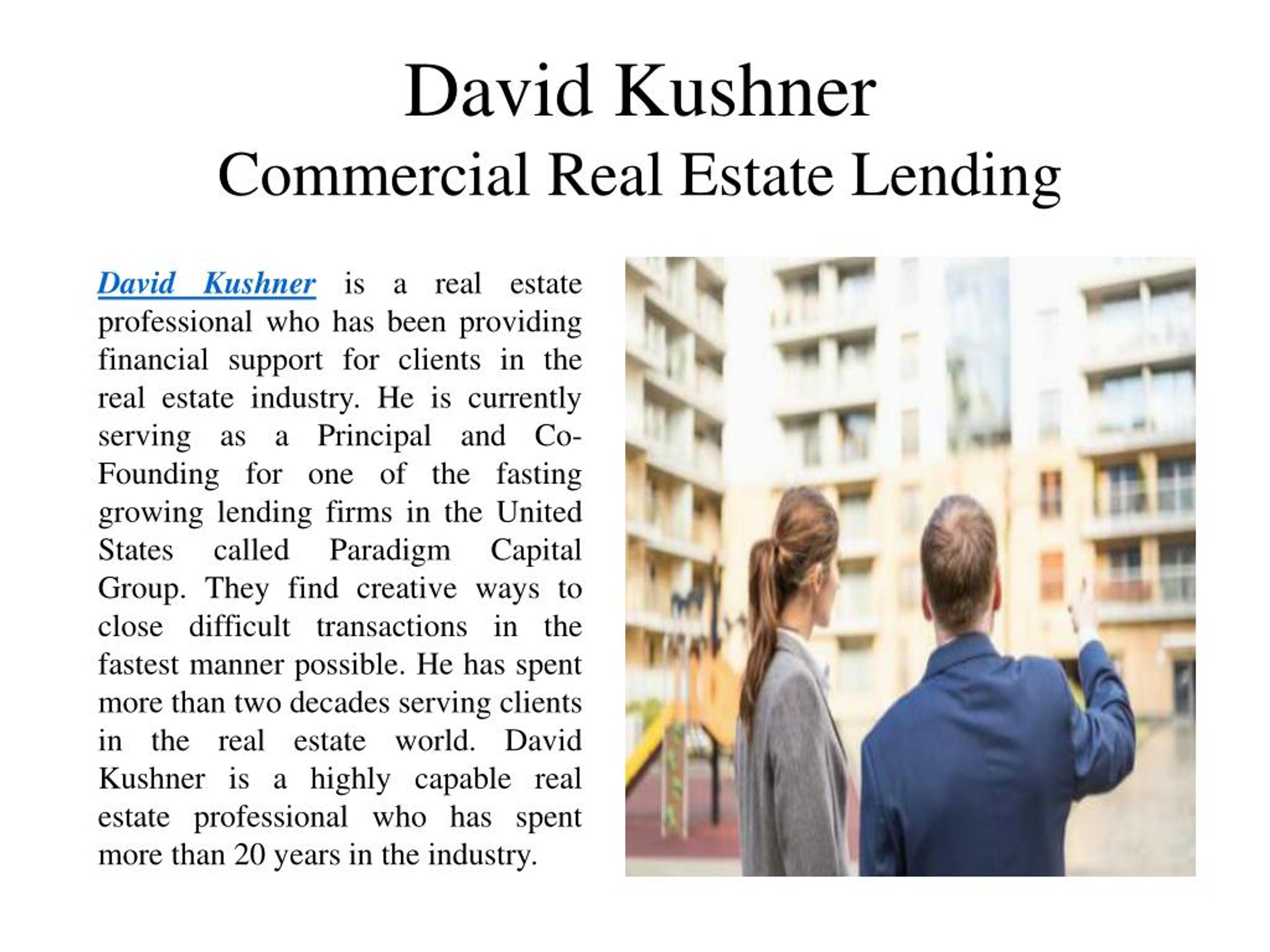 PPT David Kushner Real Estate Investment Professional PowerPoint