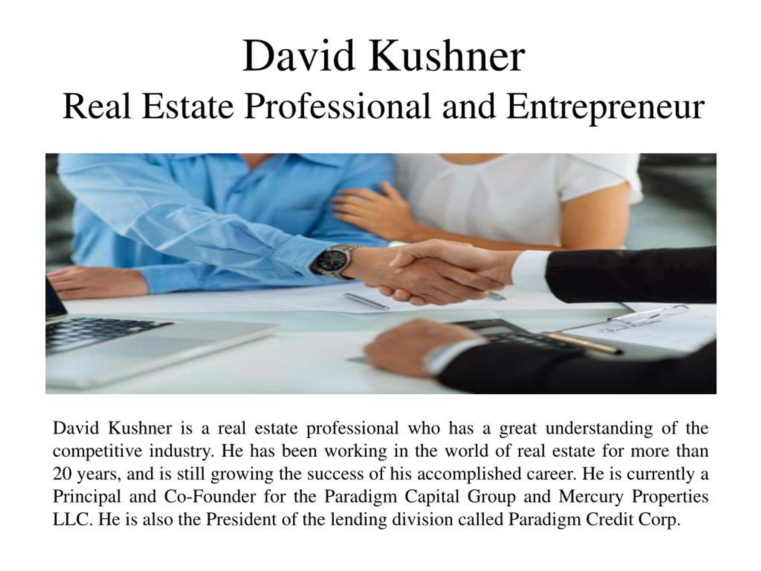 PPT David Kushner Real Estate Investment Professional PowerPoint