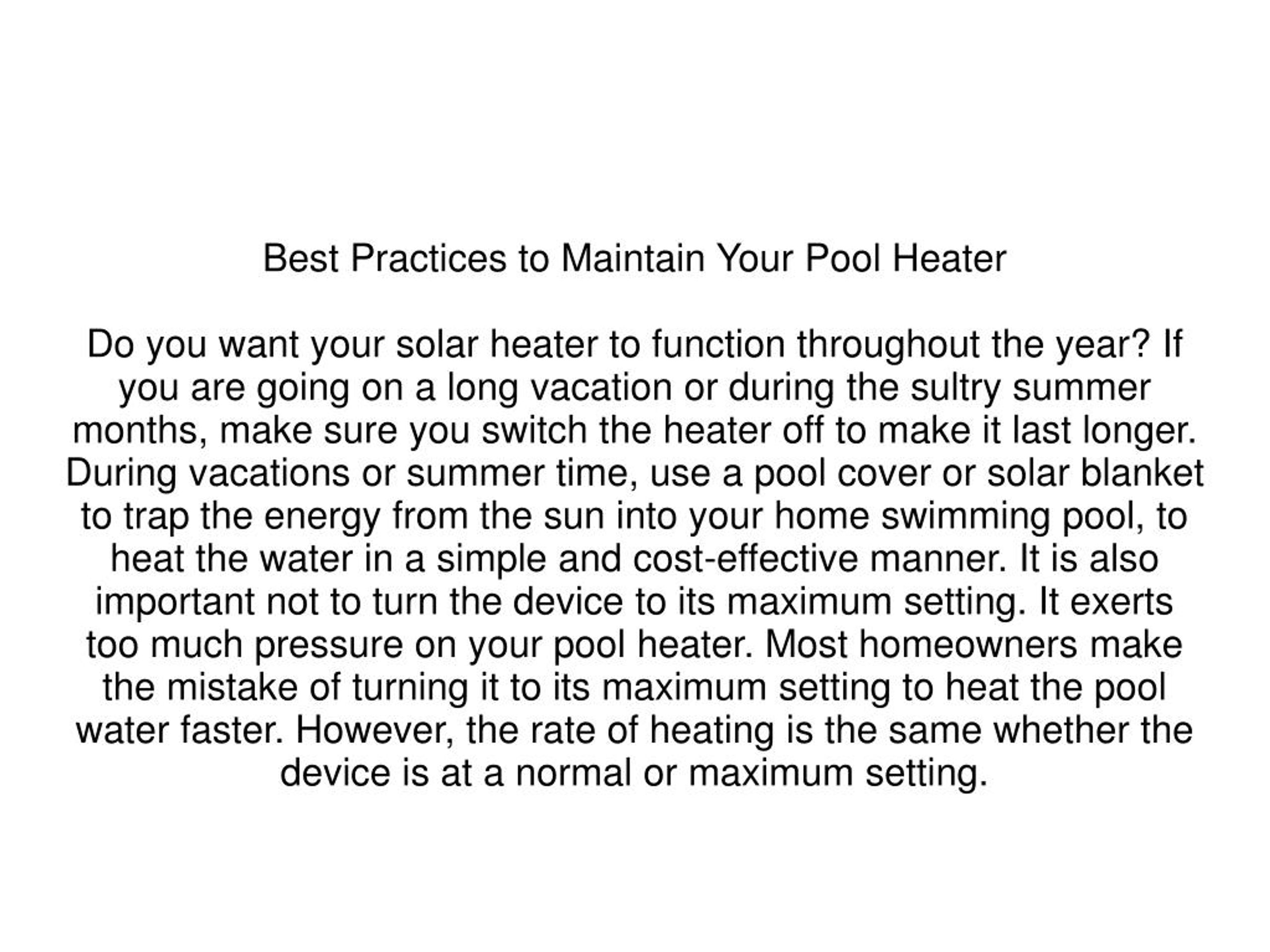 PPT How To Maintain Your Home Solar Pool Heating System PowerPoint