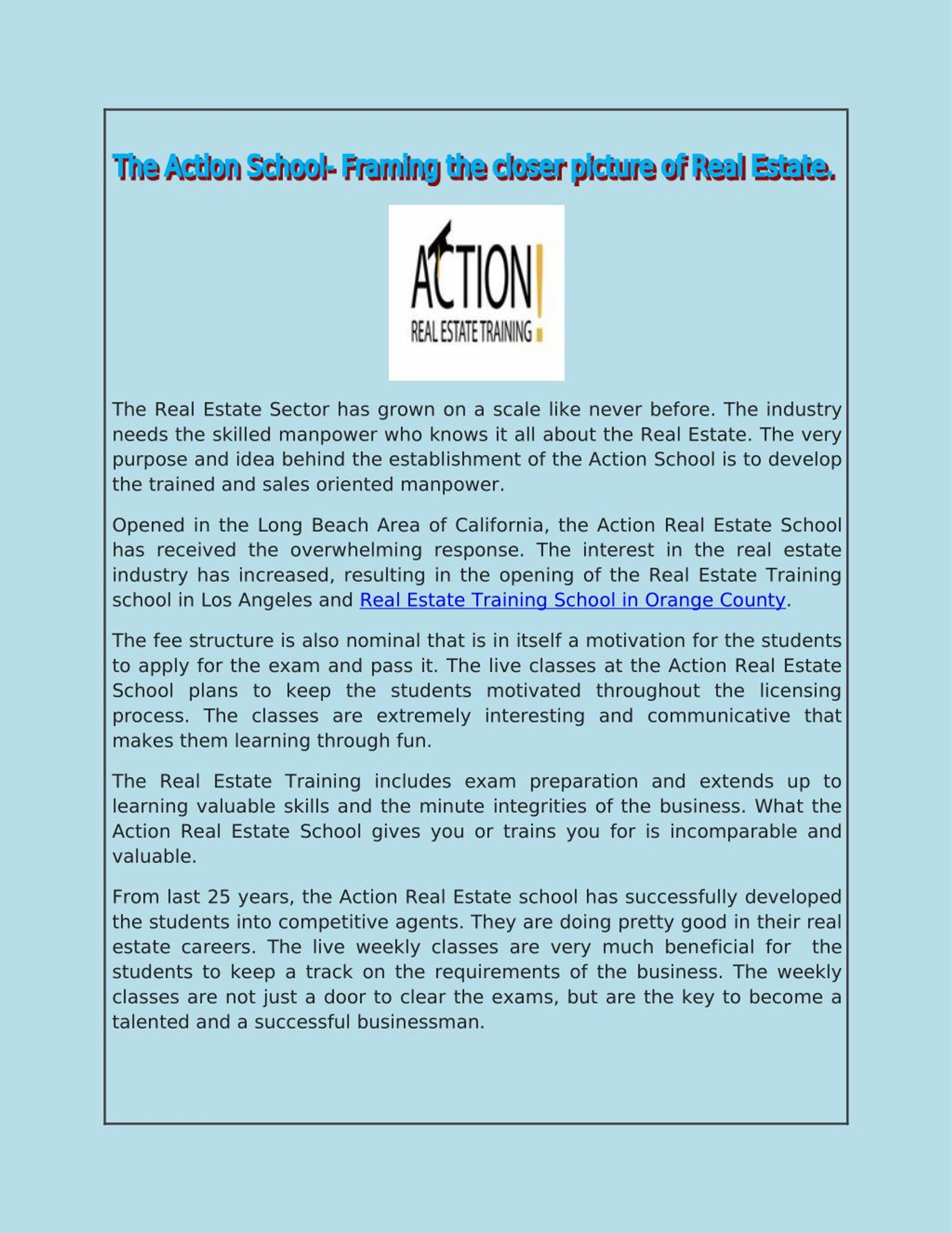 PPT The Action School Framing the closer picture of Real Estate