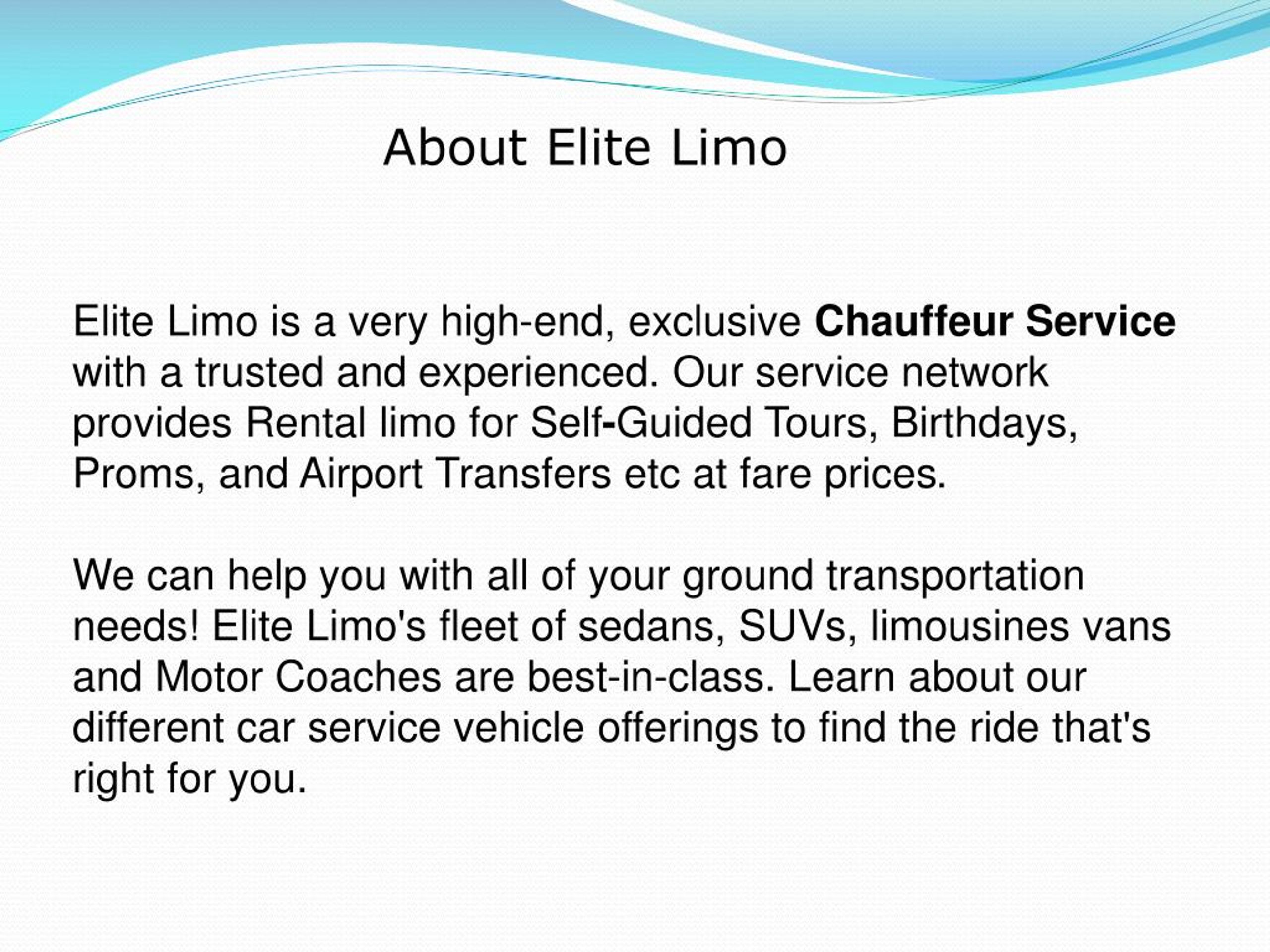 PPT Elite Limo luxurious Limo Rental Service PowerPoint Presentation