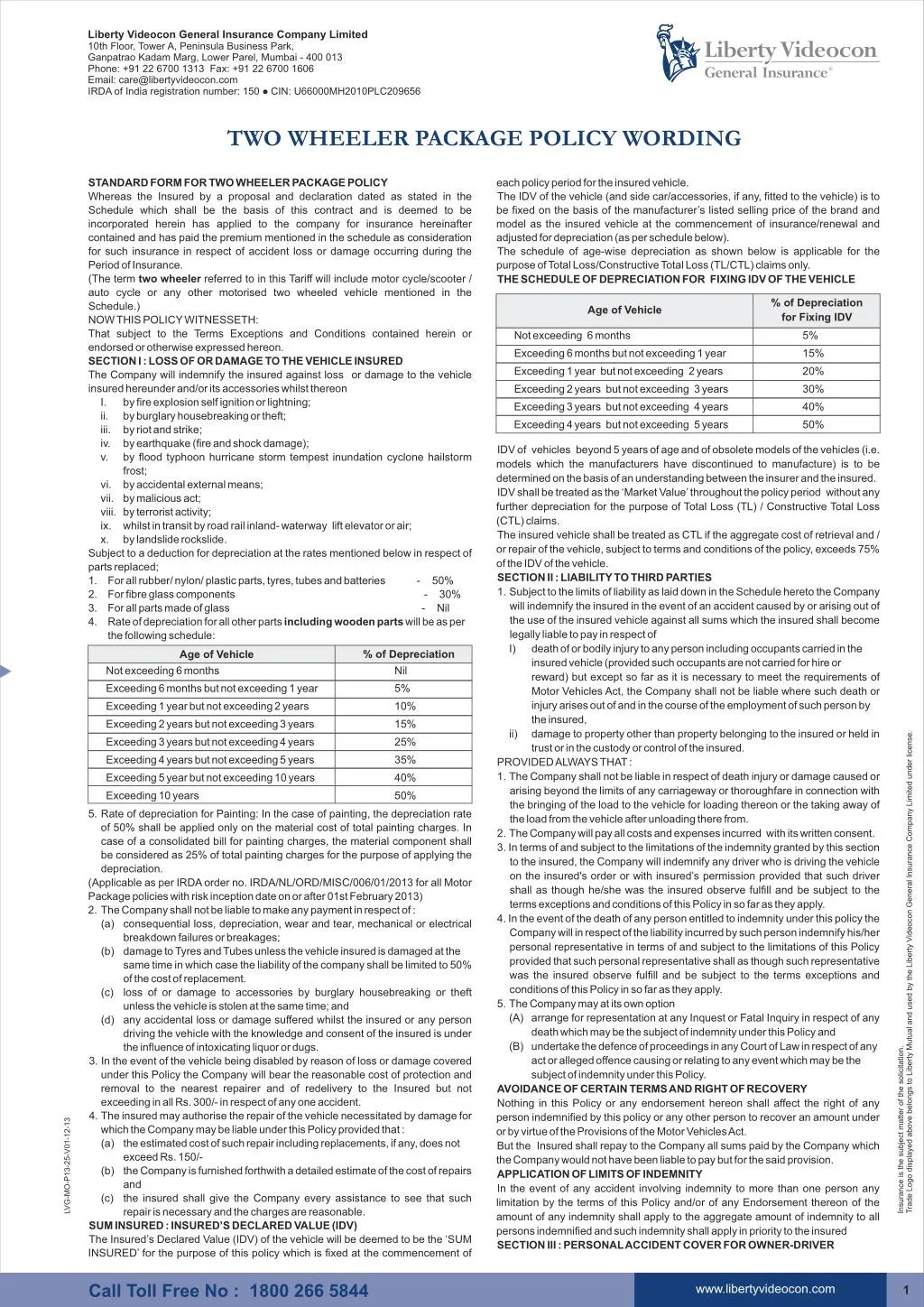 PPT Two Wheeler Insurance Policy Wording Liberty General Insurance