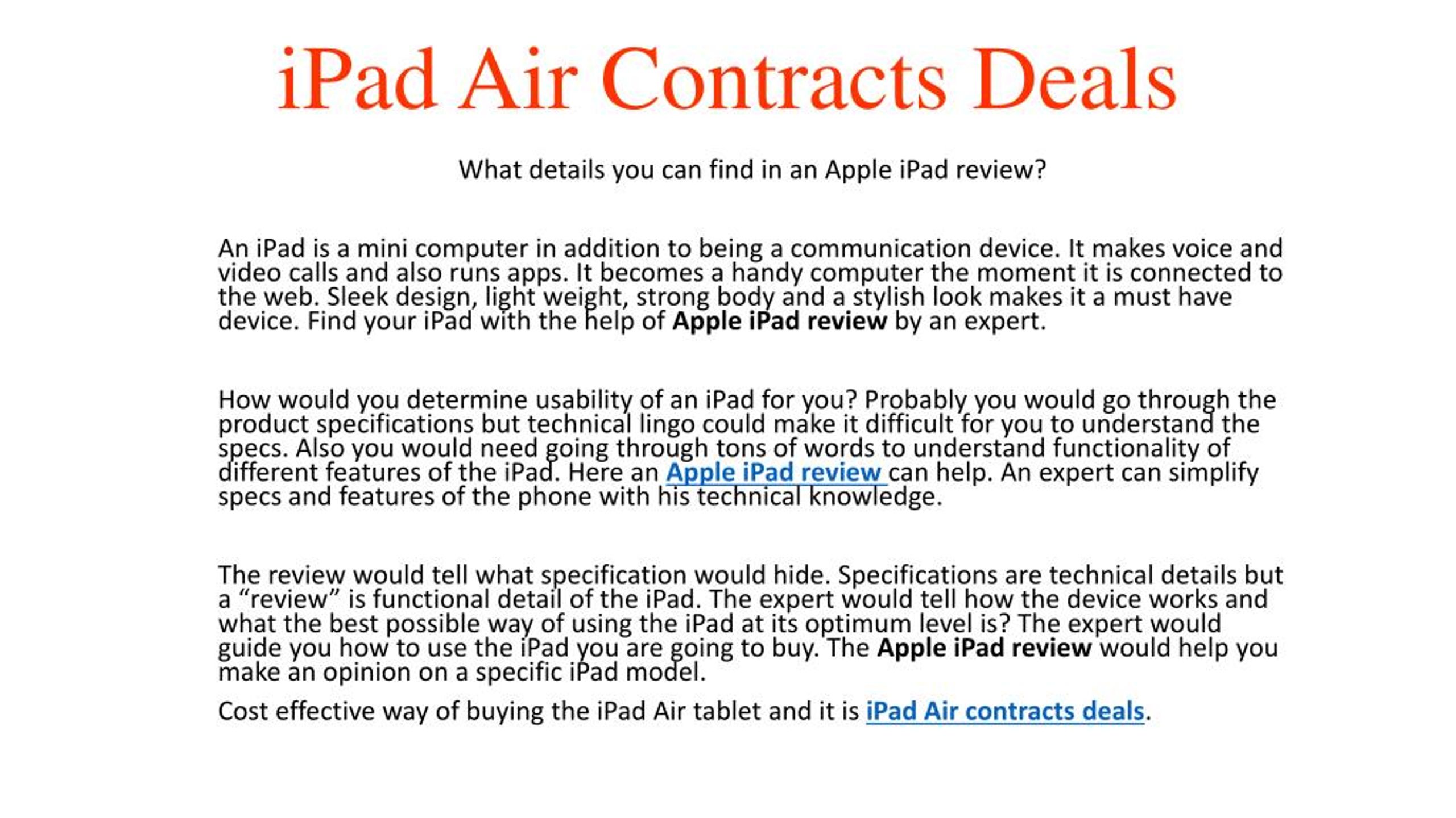 PPT iPad Air Contracts Deals PowerPoint Presentation, free download