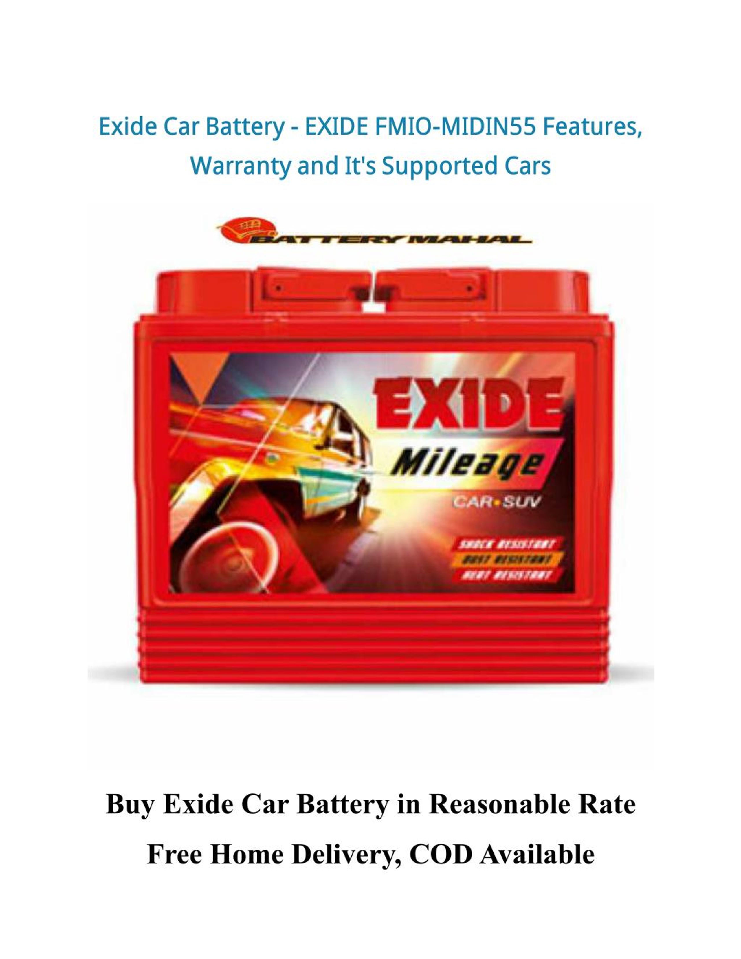 PPT Exide Car Battery EXIDE FMIOMIDIN55 Features, Warranty and It