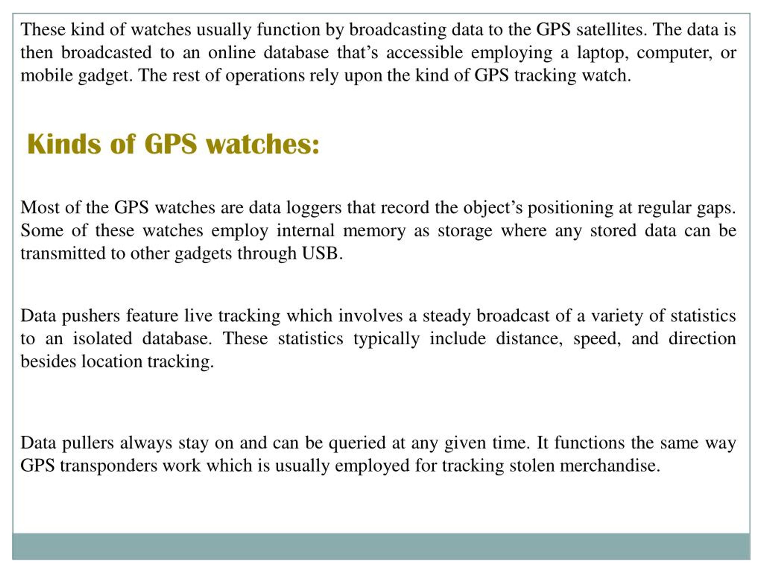 PPT Function and Advantages of GPS Tracking Watches PowerPoint