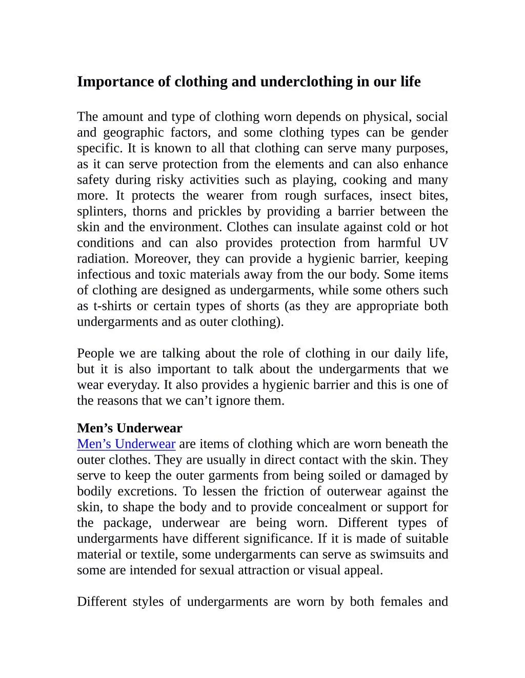 PPT Importance of clothing and underclothing in our life PowerPoint