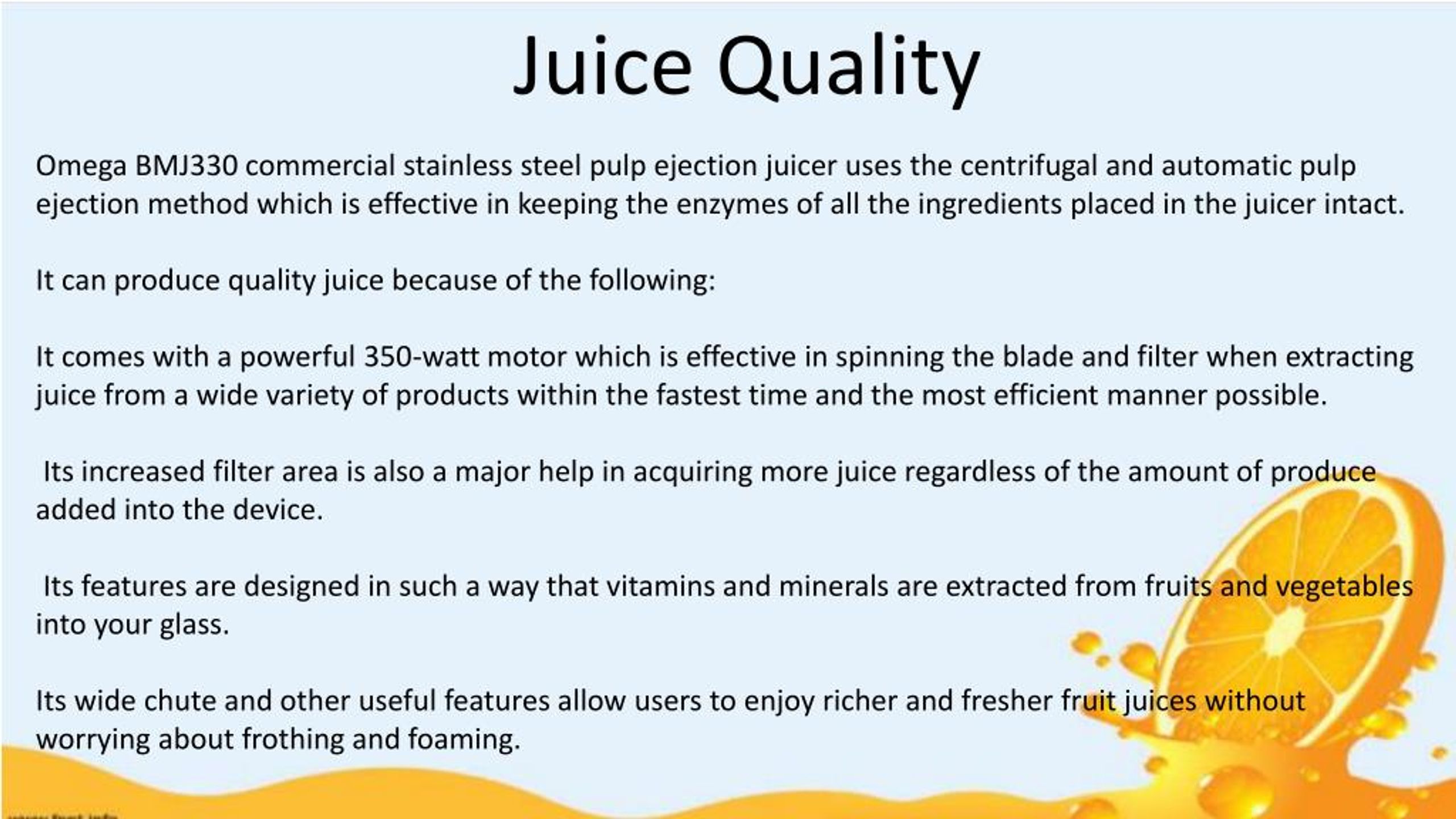 PPT Omega BMJ330 Commercial 350Watt StainlessSteel PulpEjection