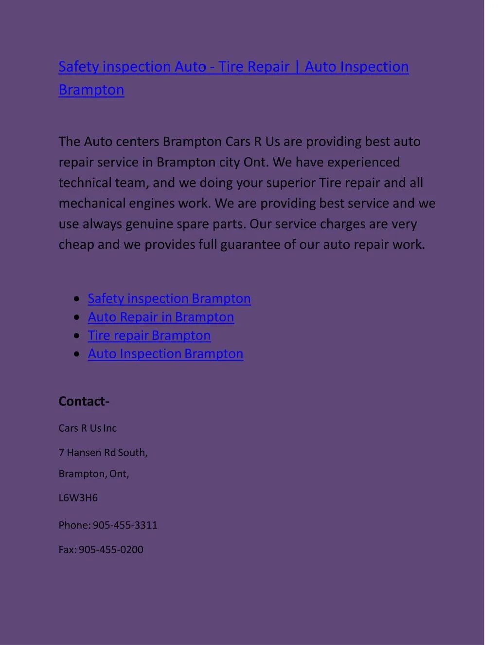 PPT Safety inspection Auto Tire Repair Auto Inspection Brampton