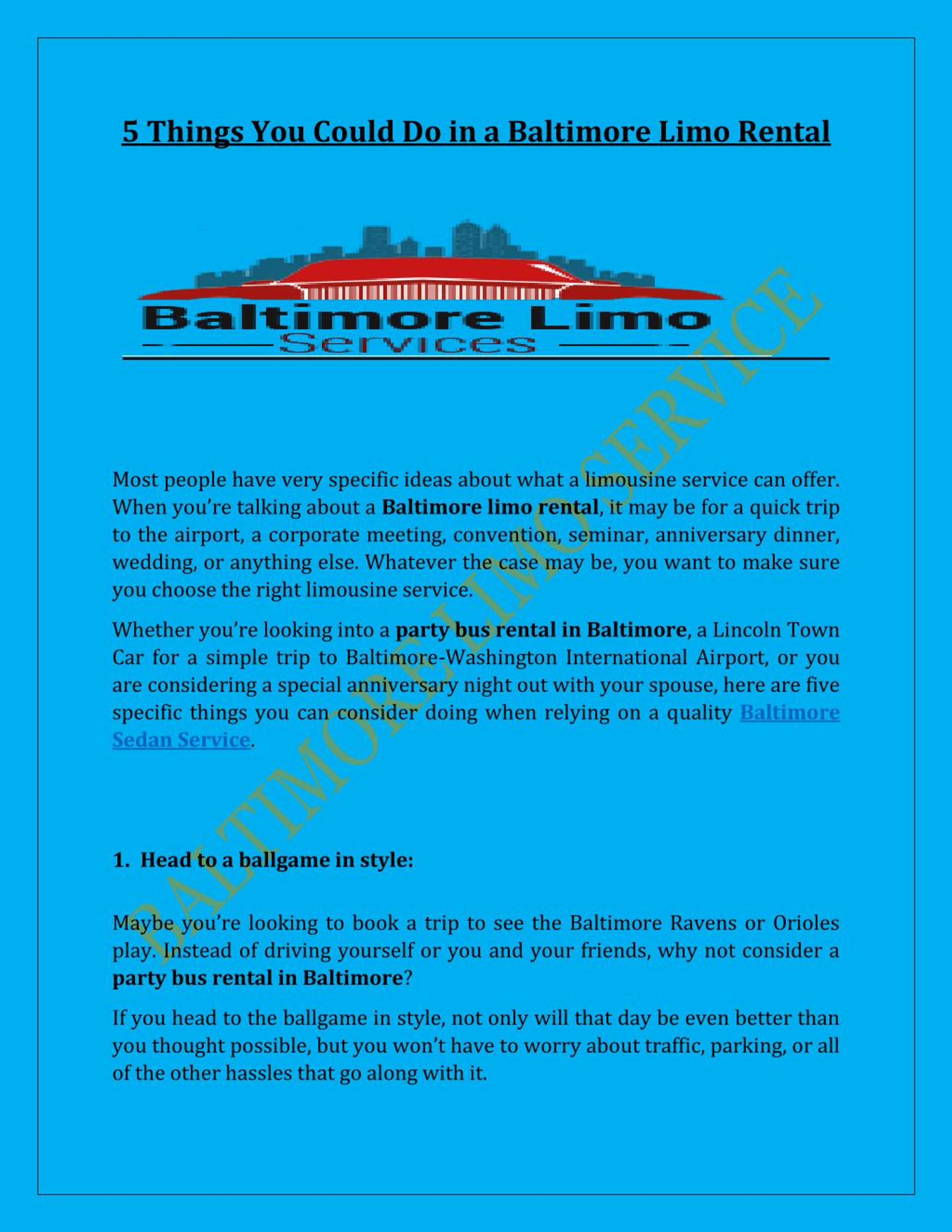PPT 5 Things You Could Do in a Baltimore Limo Rental PowerPoint