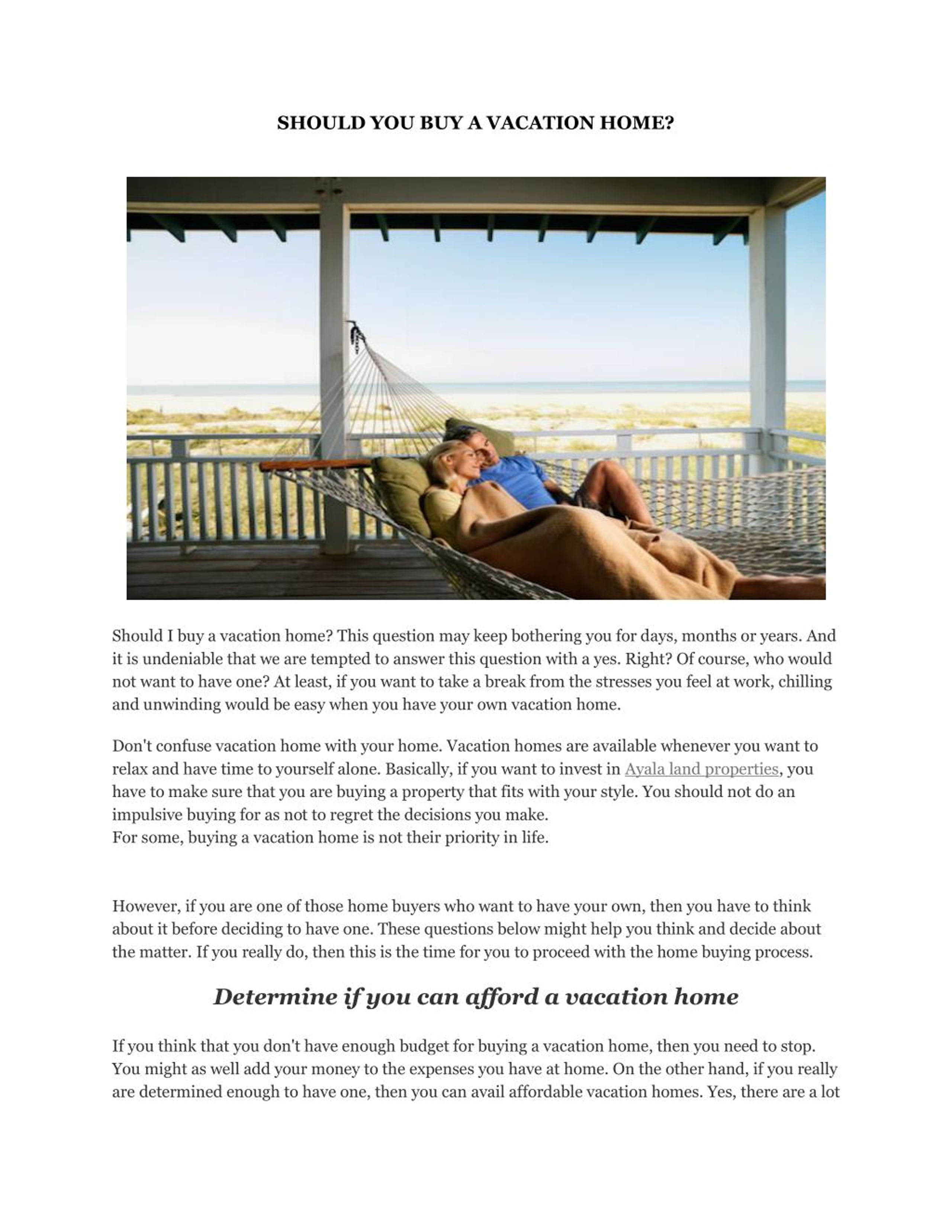 PPT SHOULD YOU BUY A VACATION HOME? PowerPoint Presentation, free
