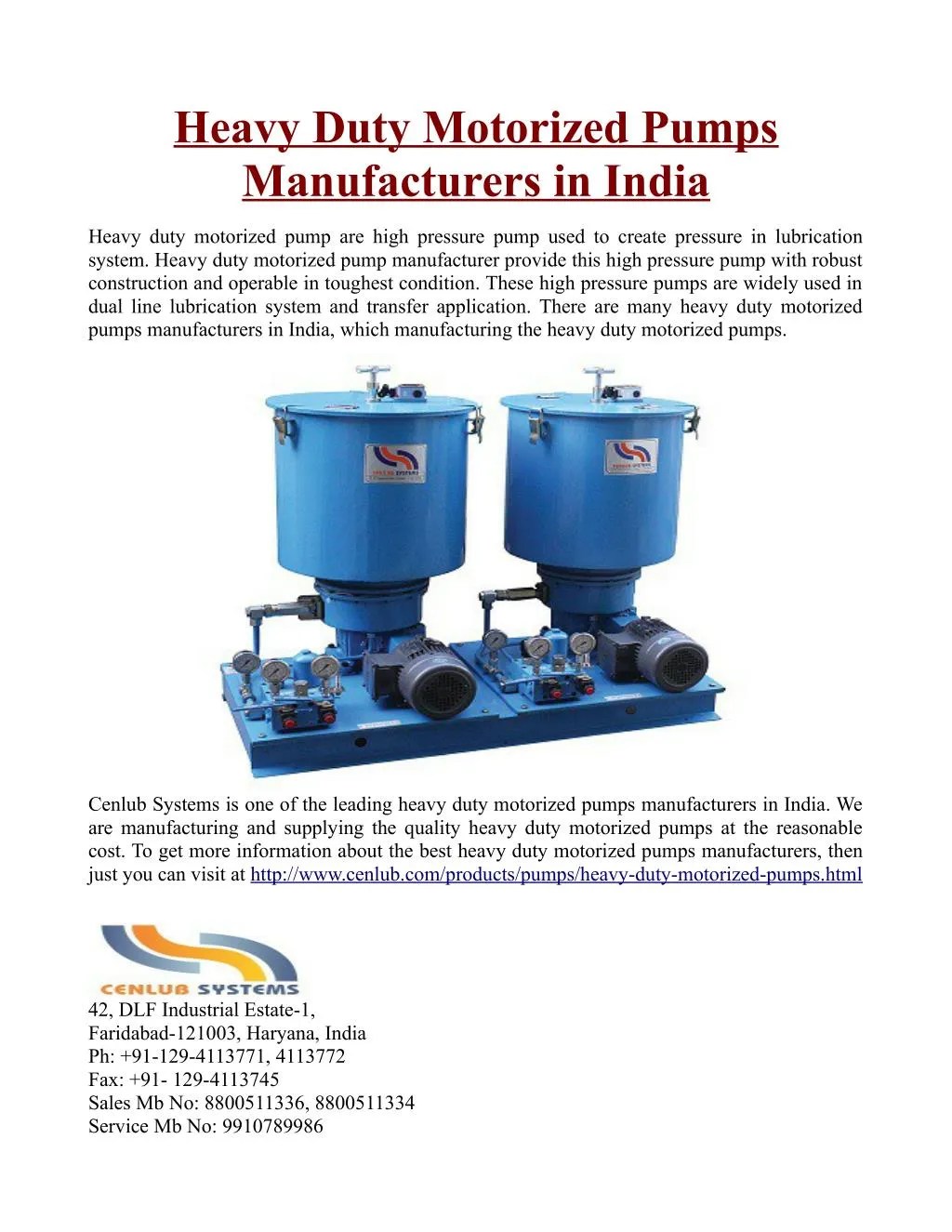 PPT Heavy Duty Motorized Pumps Manufacturers in India PowerPoint