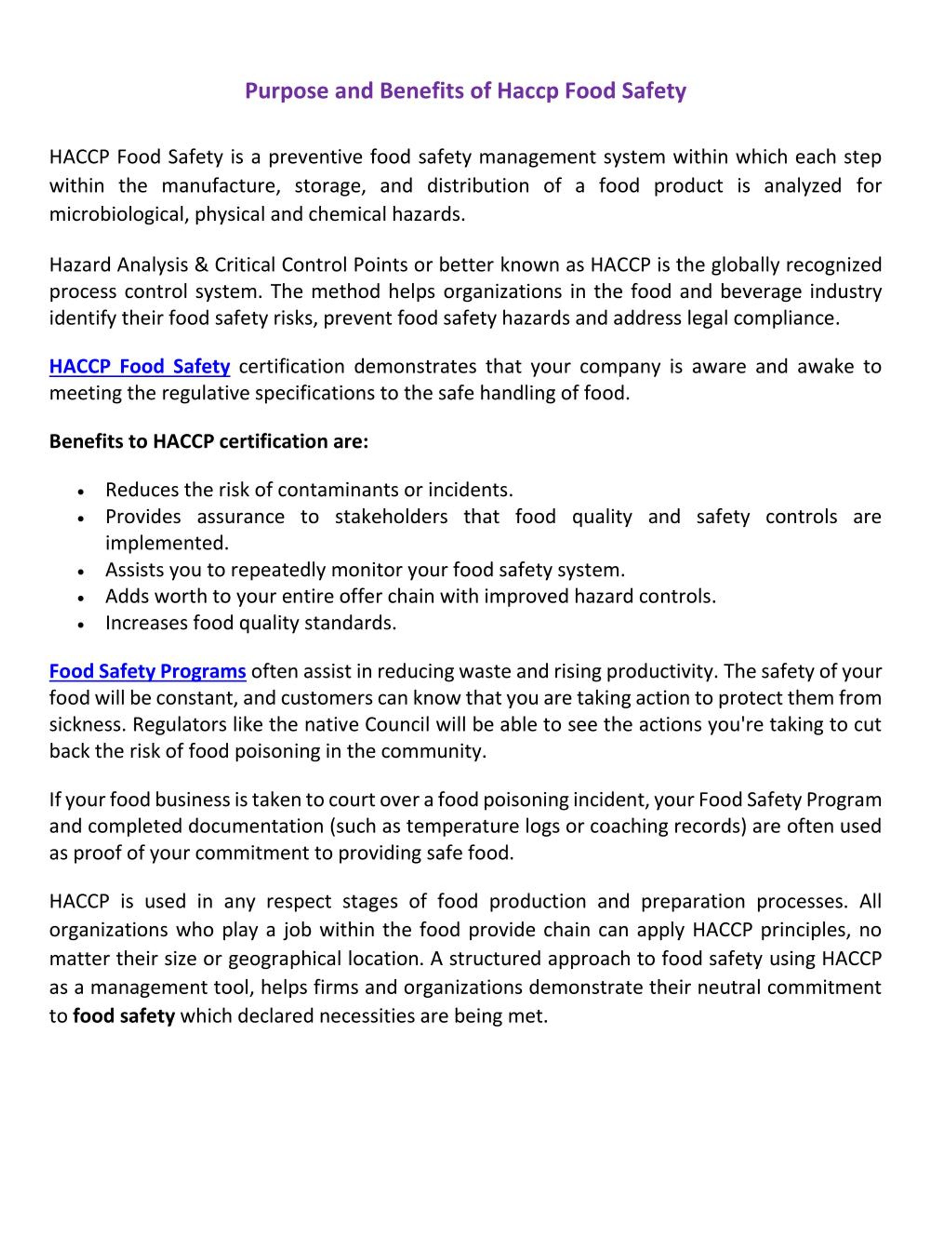 PPT Purpose and Benefits of Haccp Food Safety PowerPoint Presentation