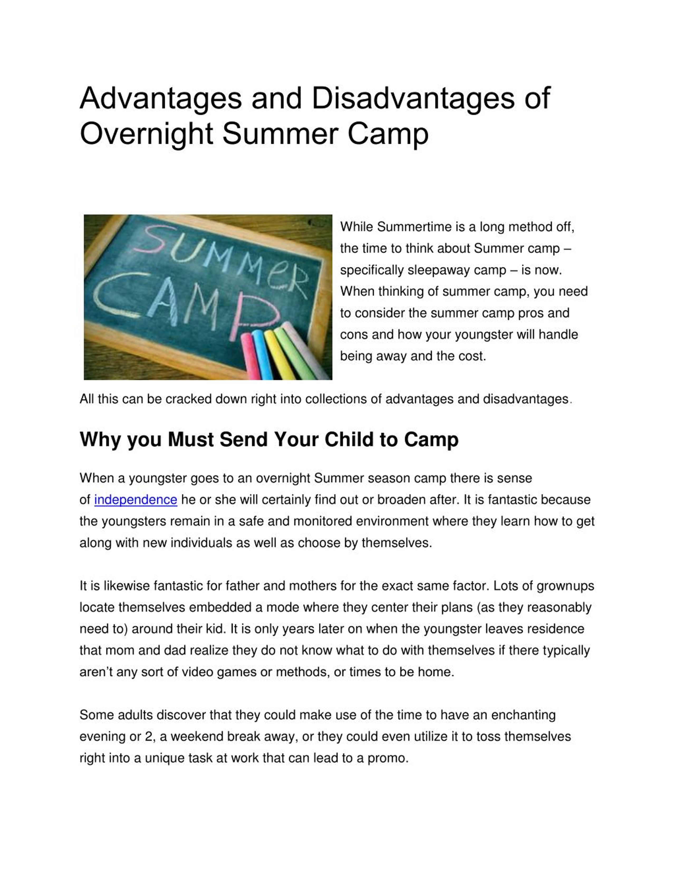 PPT Advantages and Disadvantages of Overnight Summer Camp PowerPoint