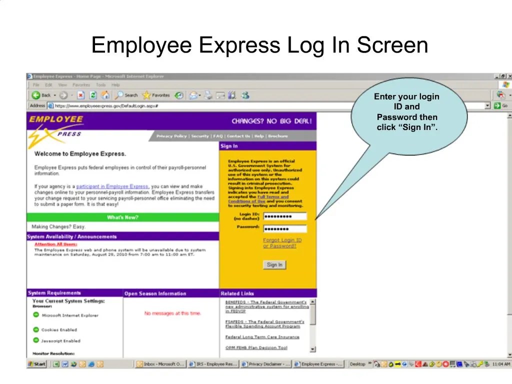 PPT Employee Express Log In Screen PowerPoint Presentation, free
