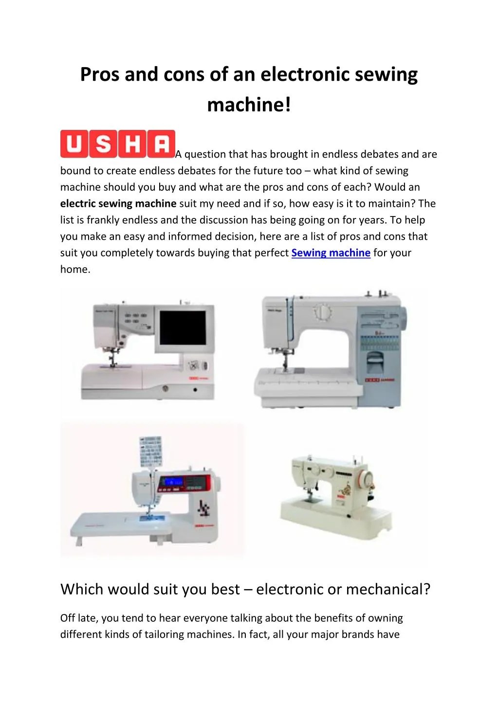 PPT Pros and cons of an electronic sewing machine PowerPoint