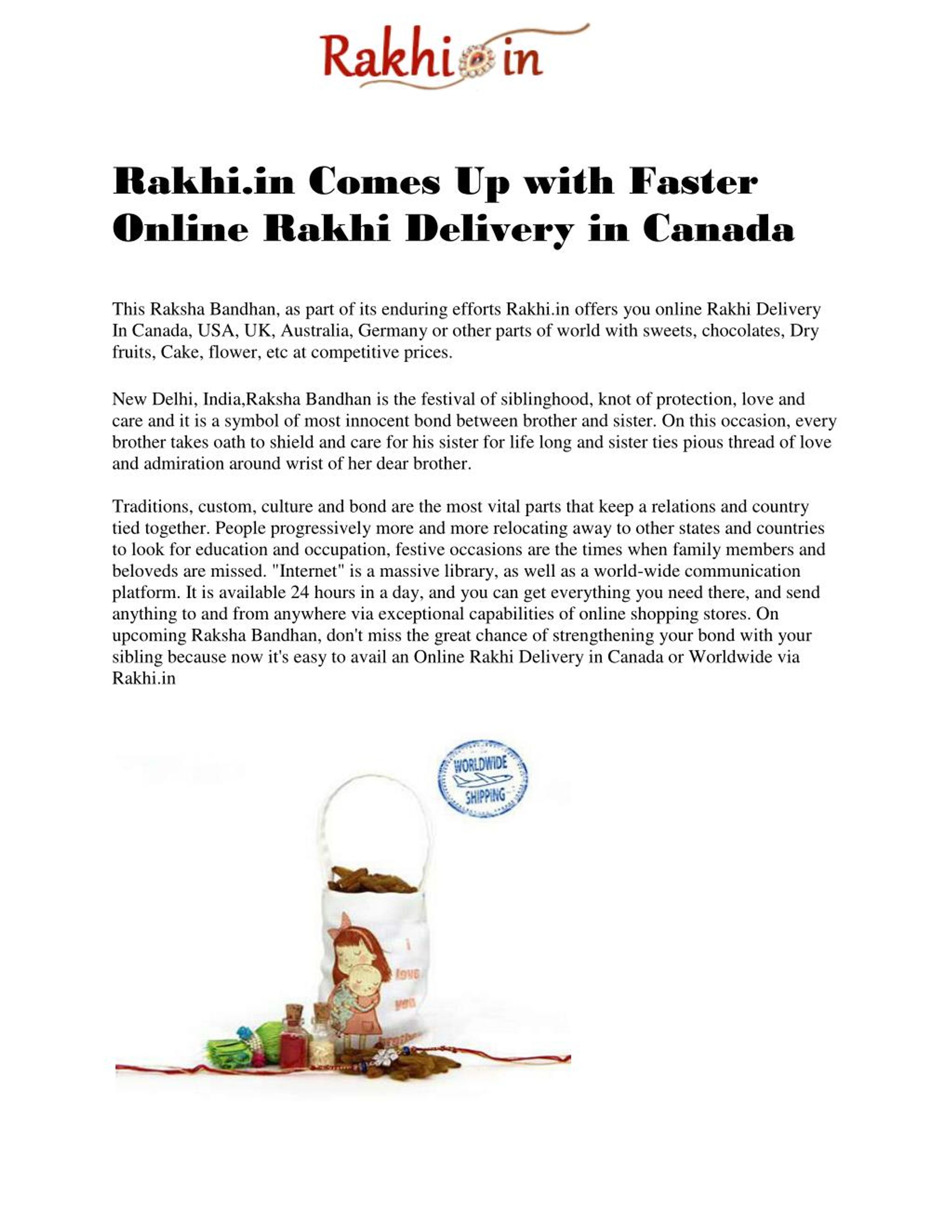 PPT Rakhi.in Comes Up with Faster Online Rakhi Delivery in Canada