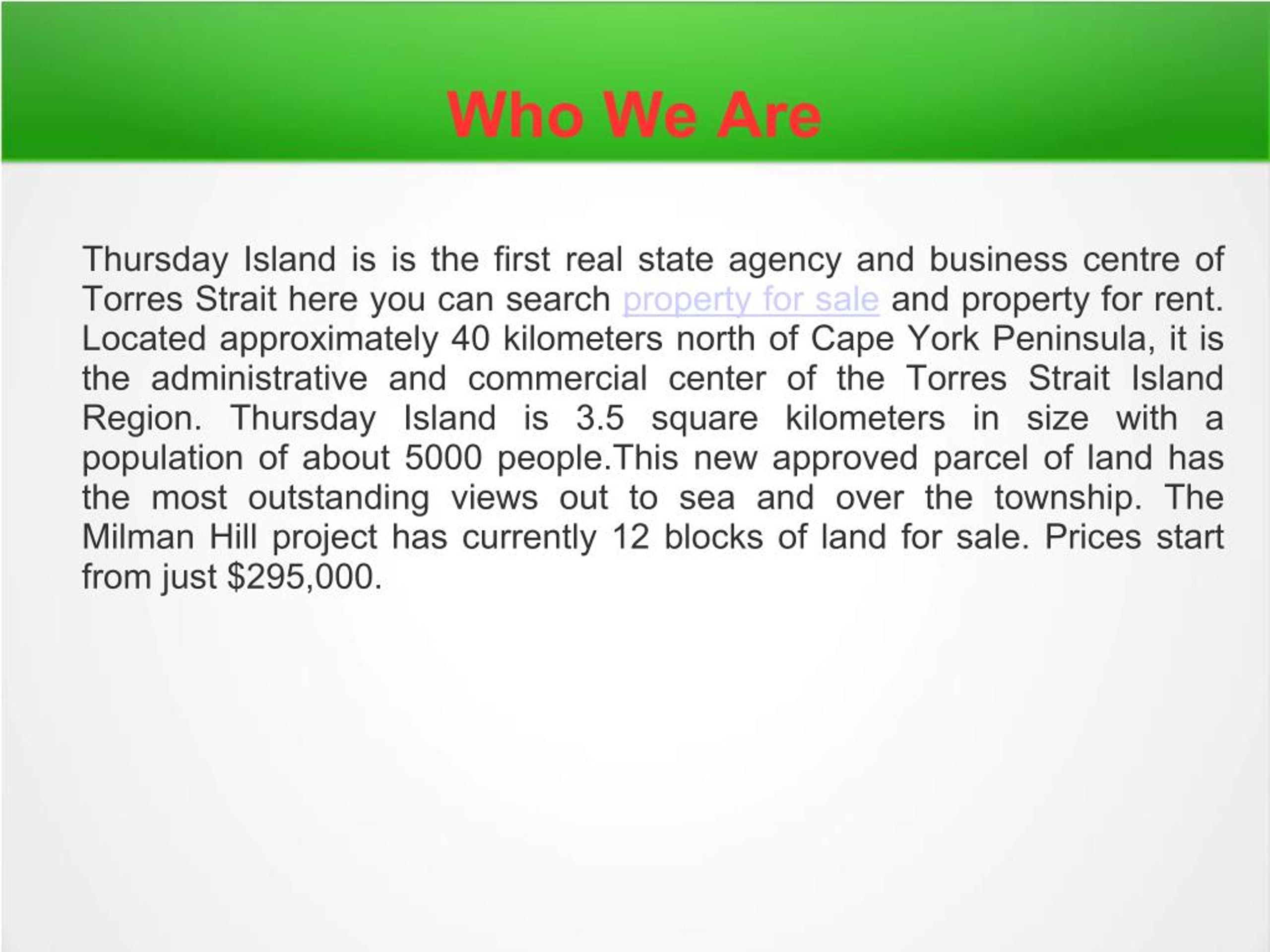 PPT Thursday Island Real Estate PowerPoint Presentation, free